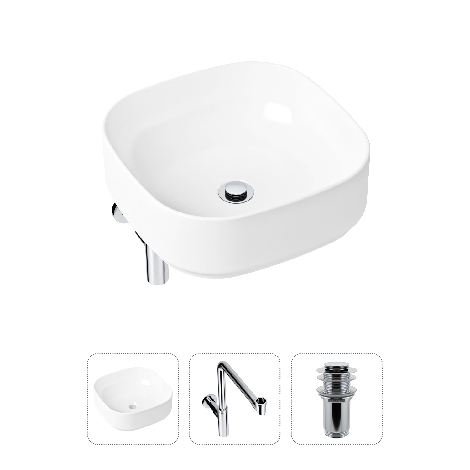 Комплект 3 в 1 Lavinia Boho Bathroom Sink 21520261: раковина 40 см, сифон, донный клапан