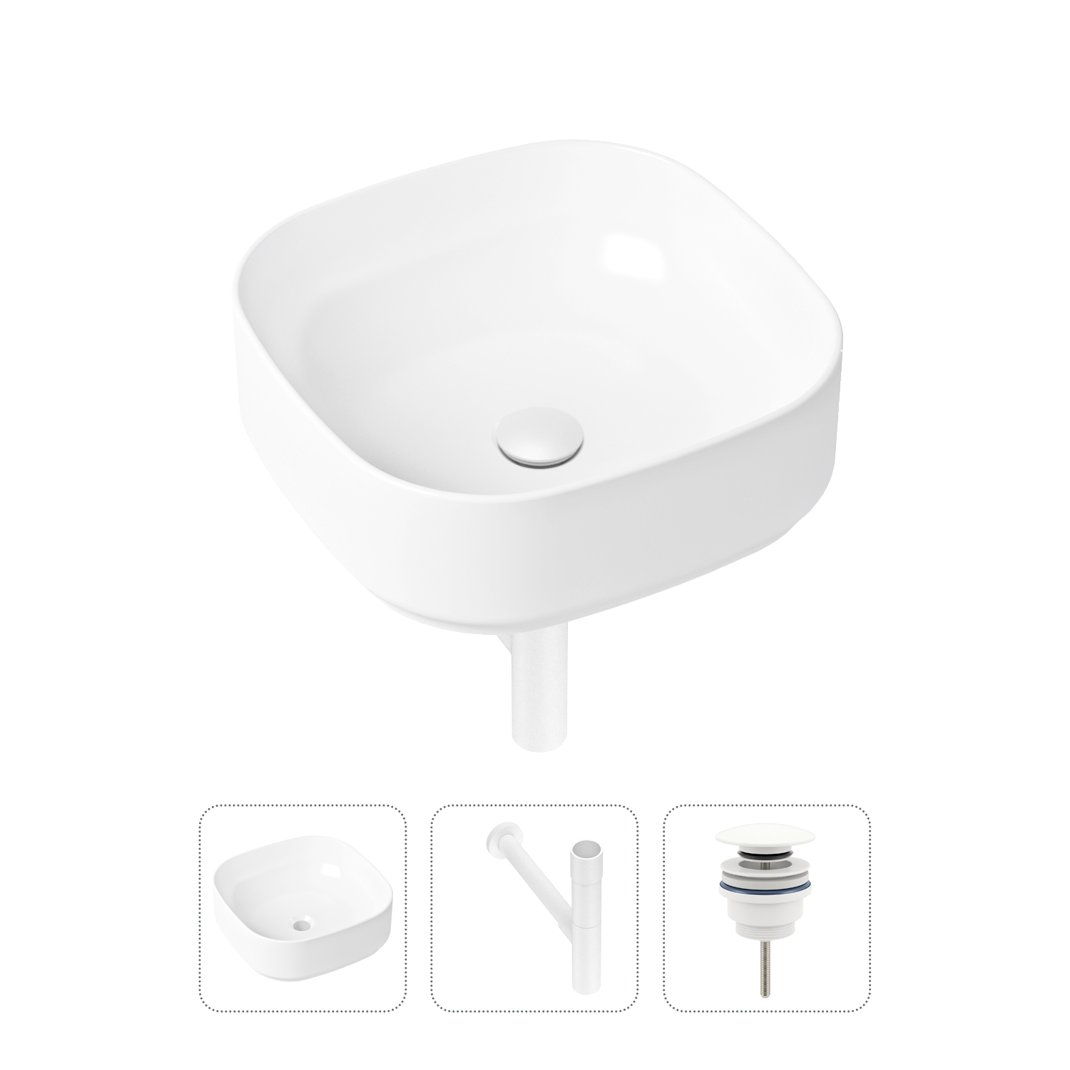 

Комплект 3 в 1 Lavinia Boho Bathroom Sink 21520250: раковина 40 см, сифон, донный клапан, Белый, Комплект раковин Lavinia Boho 33311006 (универсальный д/к, с сифоном №3)