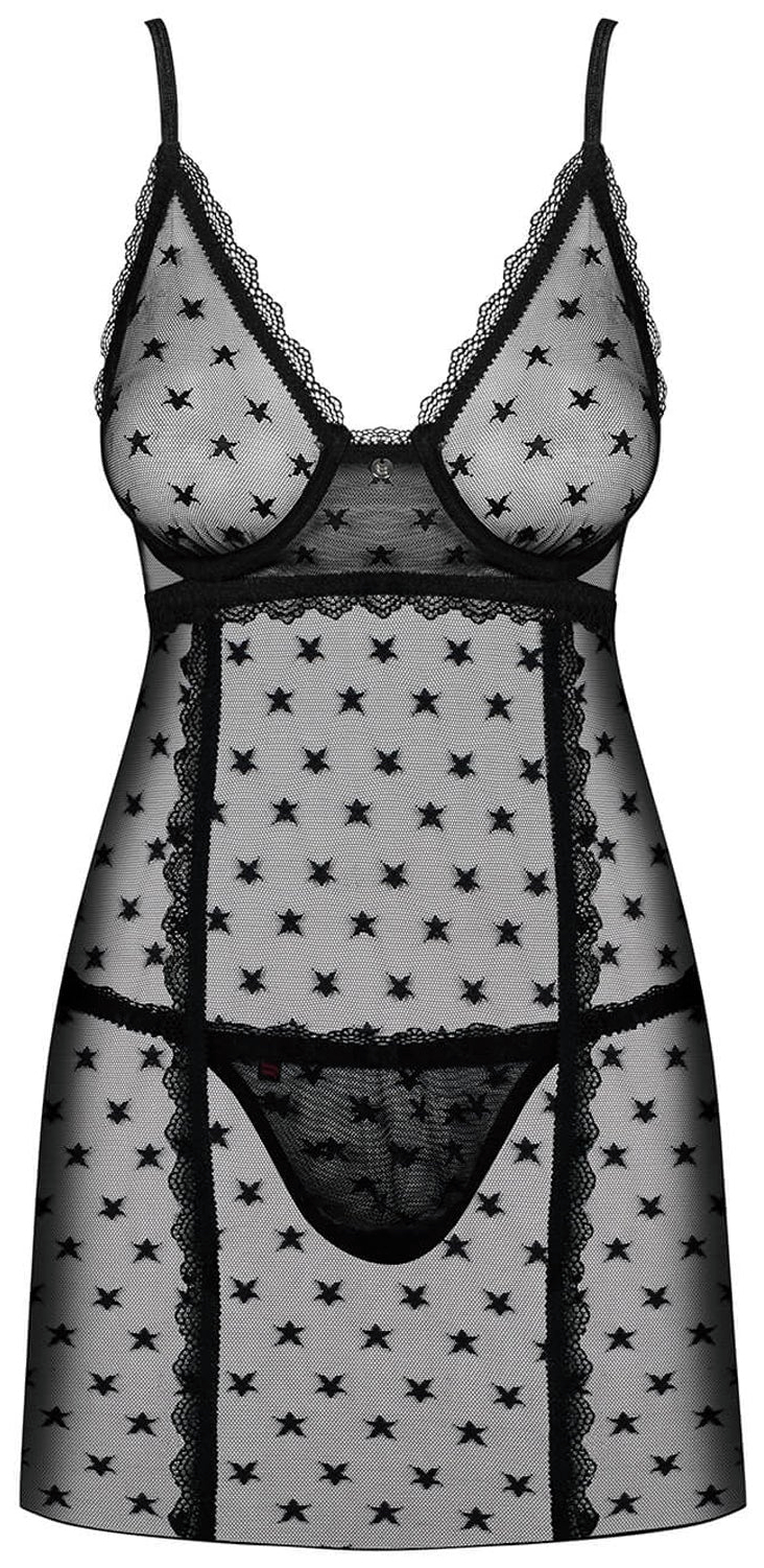 

Эффектная коротенькая сорочка Obsessive Astralya черная S-M, Astralya