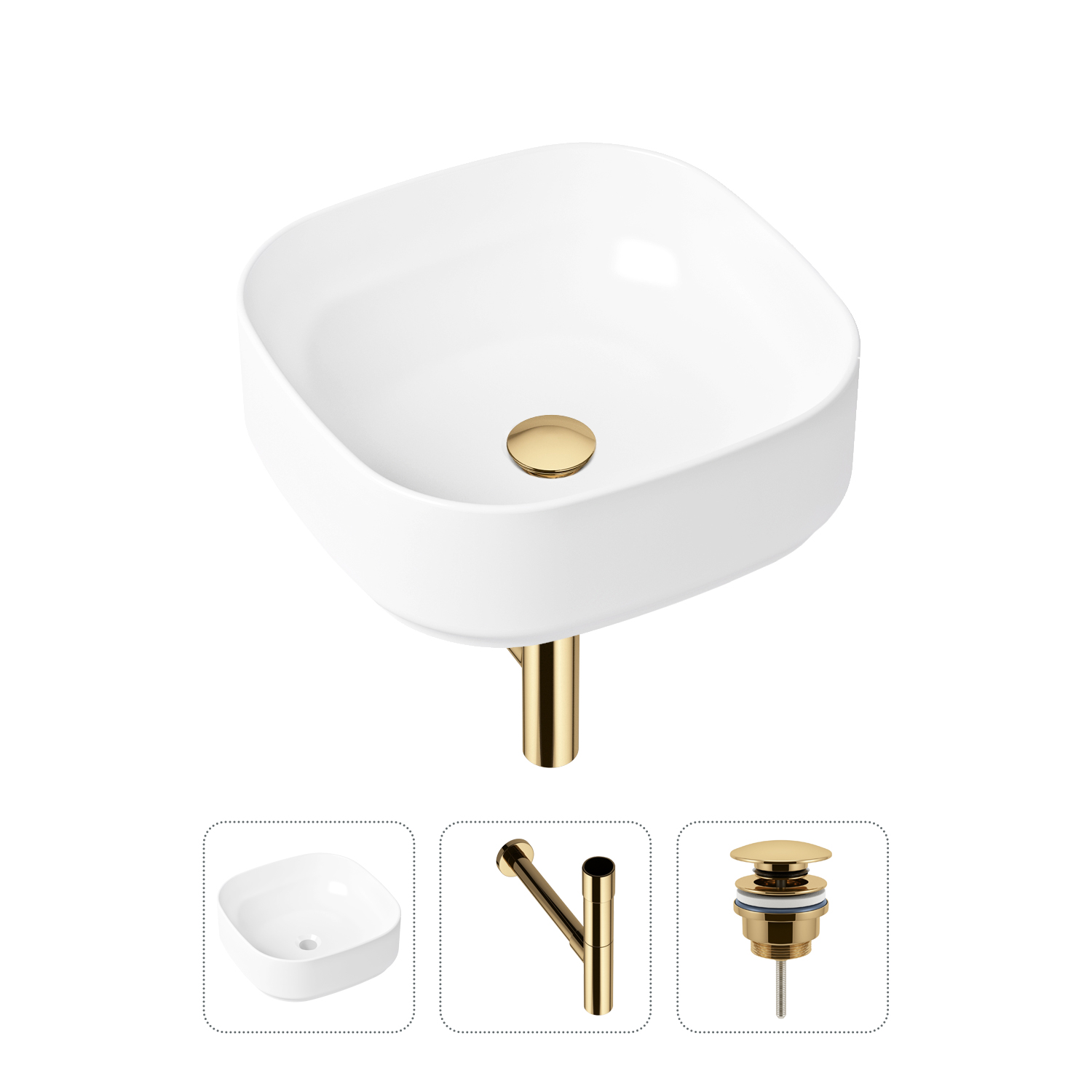 

Комплект 3 в 1 Lavinia Boho Bathroom Sink 21520246: раковина 40 см, сифон, донный клапан, Золотистый, Комплект раковин Lavinia Boho 33311006 (универсальный д/к, с сифоном №3)