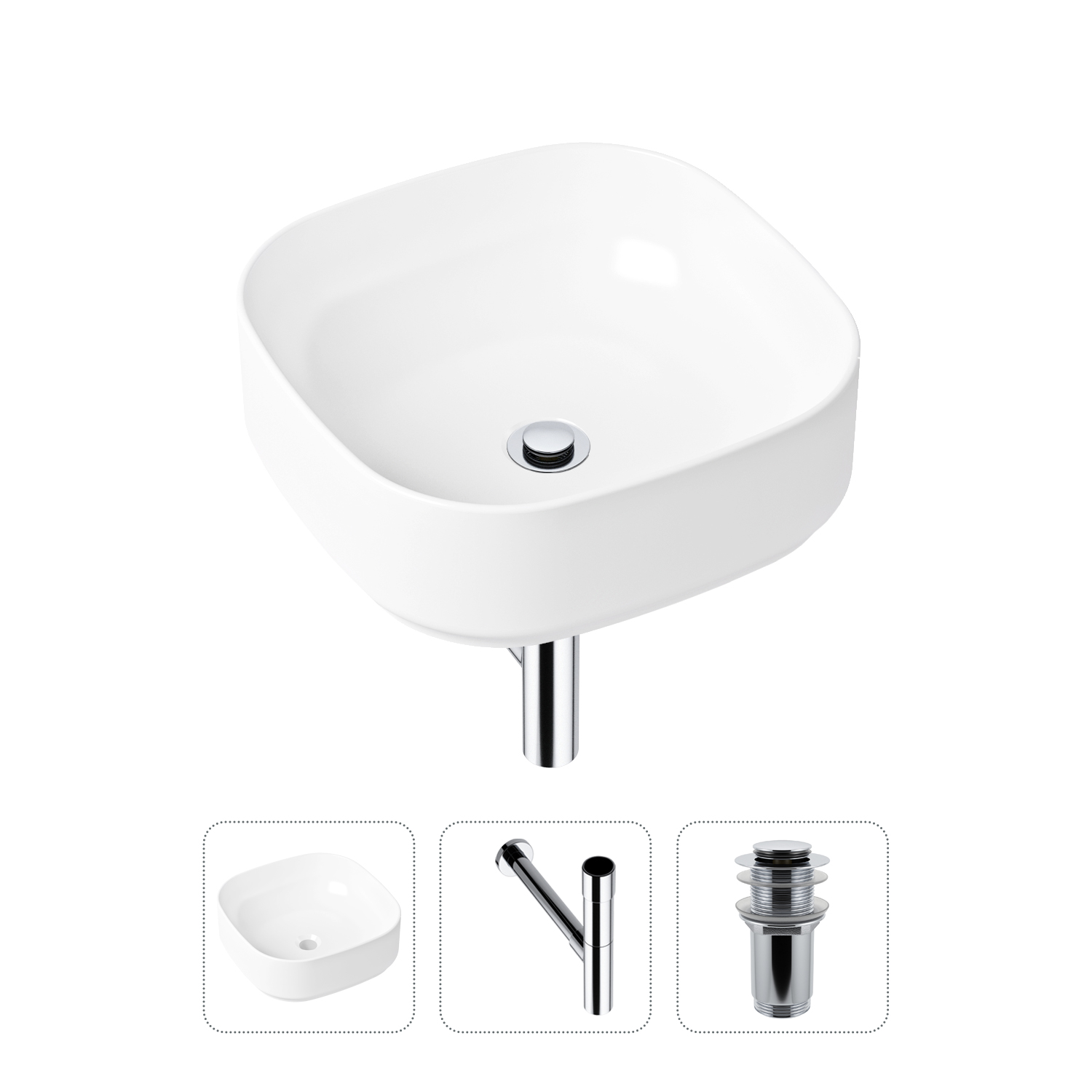 

Комплект 3 в 1 Lavinia Boho Bathroom Sink 21520241: раковина 40 см, сифон, донный клапан, Белый, Комплект раковин Lavinia Boho 33311006 (без перелива- д/к, с сифоном №3)