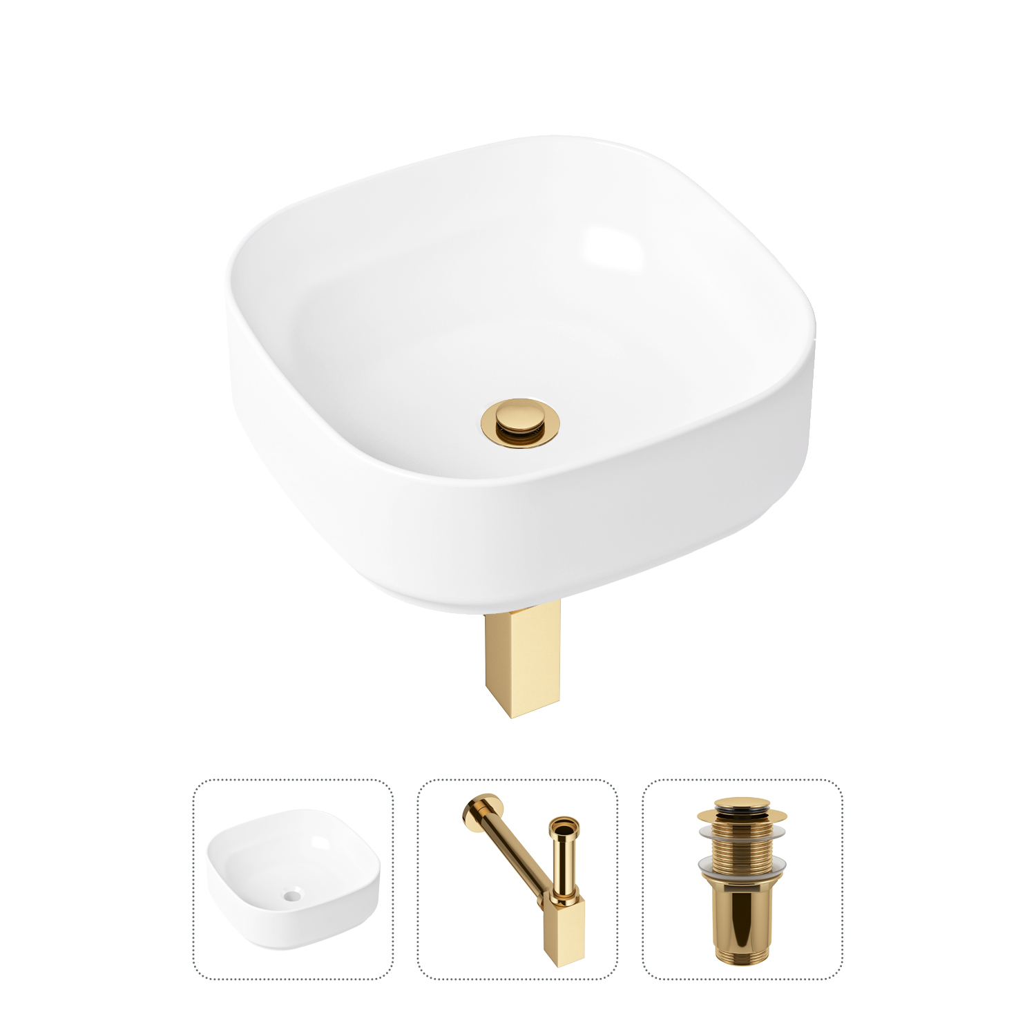 

Комплект 3 в 1 Lavinia Boho Bathroom Sink 21520235: раковина 40 см, сифон, донный клапан, Золотистый, Комплект раковин Lavinia Boho 33311006 (без перелива- д/к, с сифоном №4)