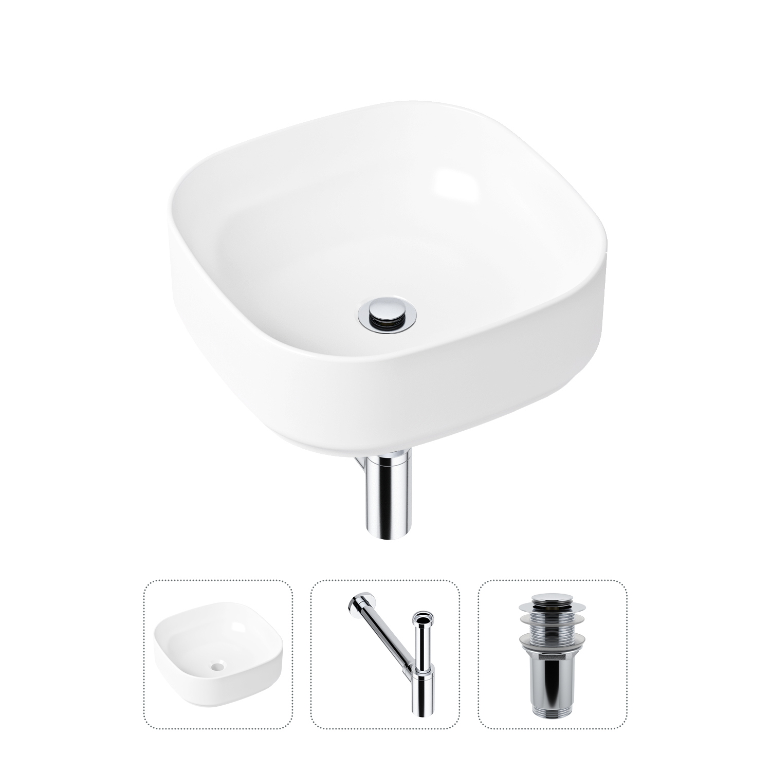 

Комплект 3 в 1 Lavinia Boho Bathroom Sink 21520221: раковина 40 см, сифон, донный клапан, Белый, Комплект раковин Lavinia Boho 33311006 (без перелива- д/к, с сифоном №5)