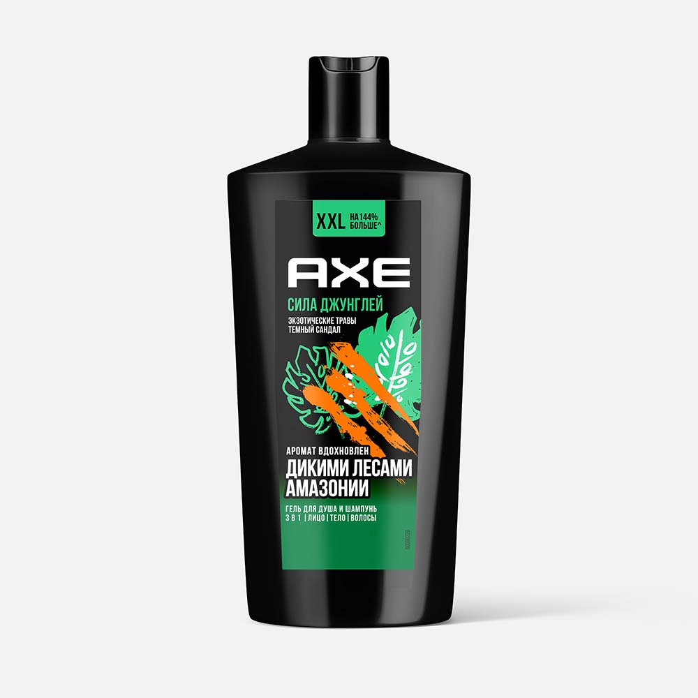 Шампунь и гель для душа Axe Сила джунглей увлаж, экзотические травы, тёмный сандал, 610 мл