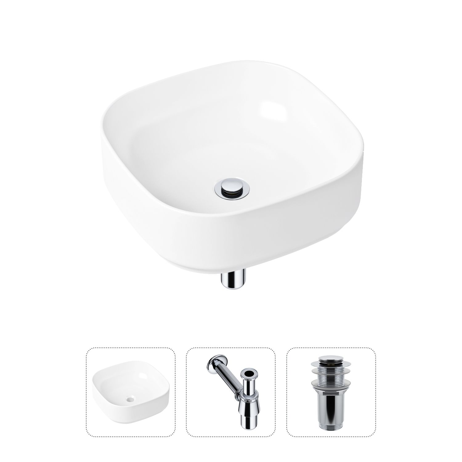 Комплект 3 в 1 Lavinia Boho Bathroom Sink 21520219: раковина 40 см, сифон, донный клапан