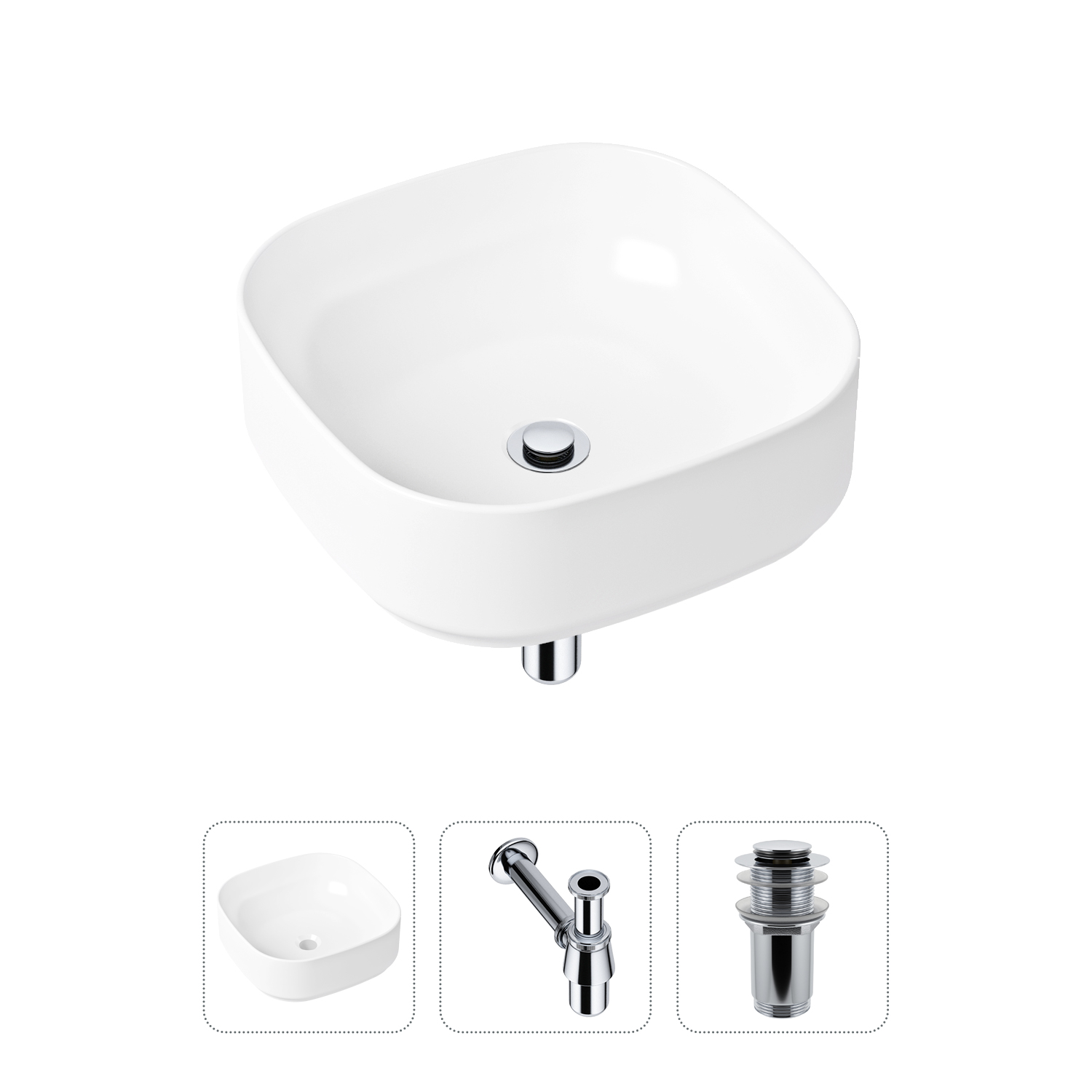 фото Комплект 3 в 1 lavinia boho bathroom sink 21520219: раковина 40 см, сифон, донный клапан