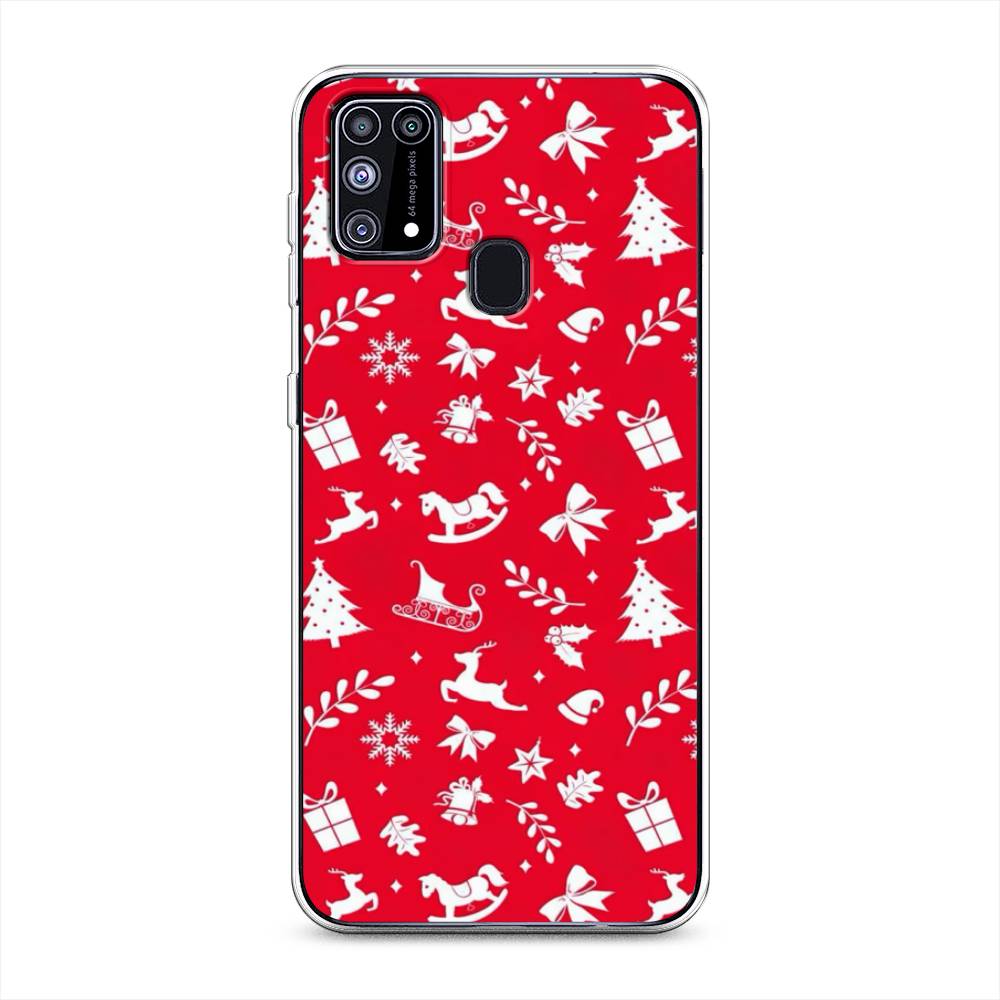 

Чехол на Samsung Galaxy M31 "Красный новогодний фон", Красный;белый, 2100750-5