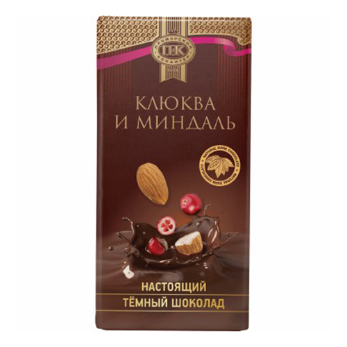 Плитка Приморский Кондитер темный шоколад клюква-миндаль 100 г