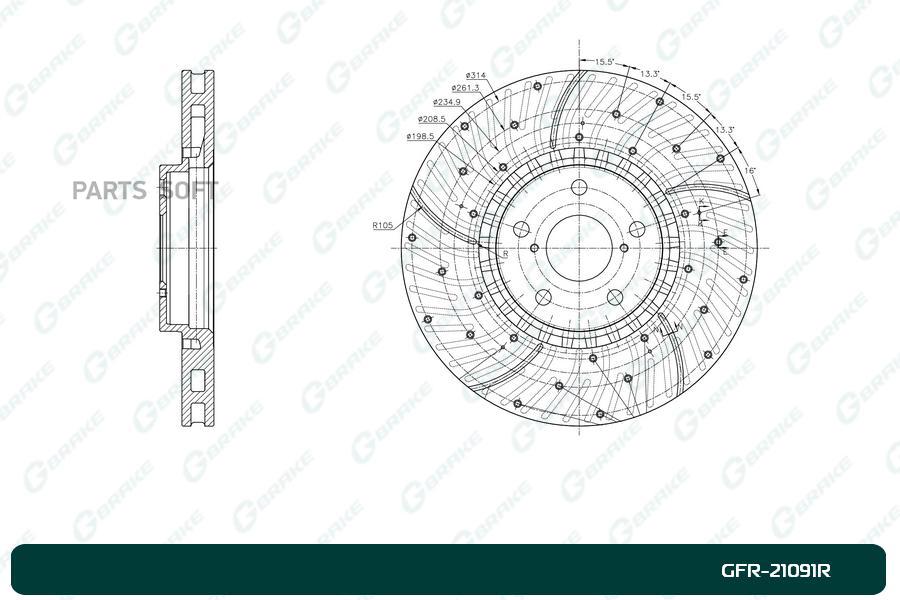 

Тормозной диск GBRAKE перфорированный вентилируемый правый GFR21091R