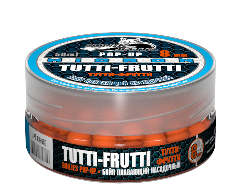 

Бойлы насад. плав. Sonik Baits TUTTI FRUTTI MICRON Fluo Pop-ups 8мм 50мл, Оранжевый