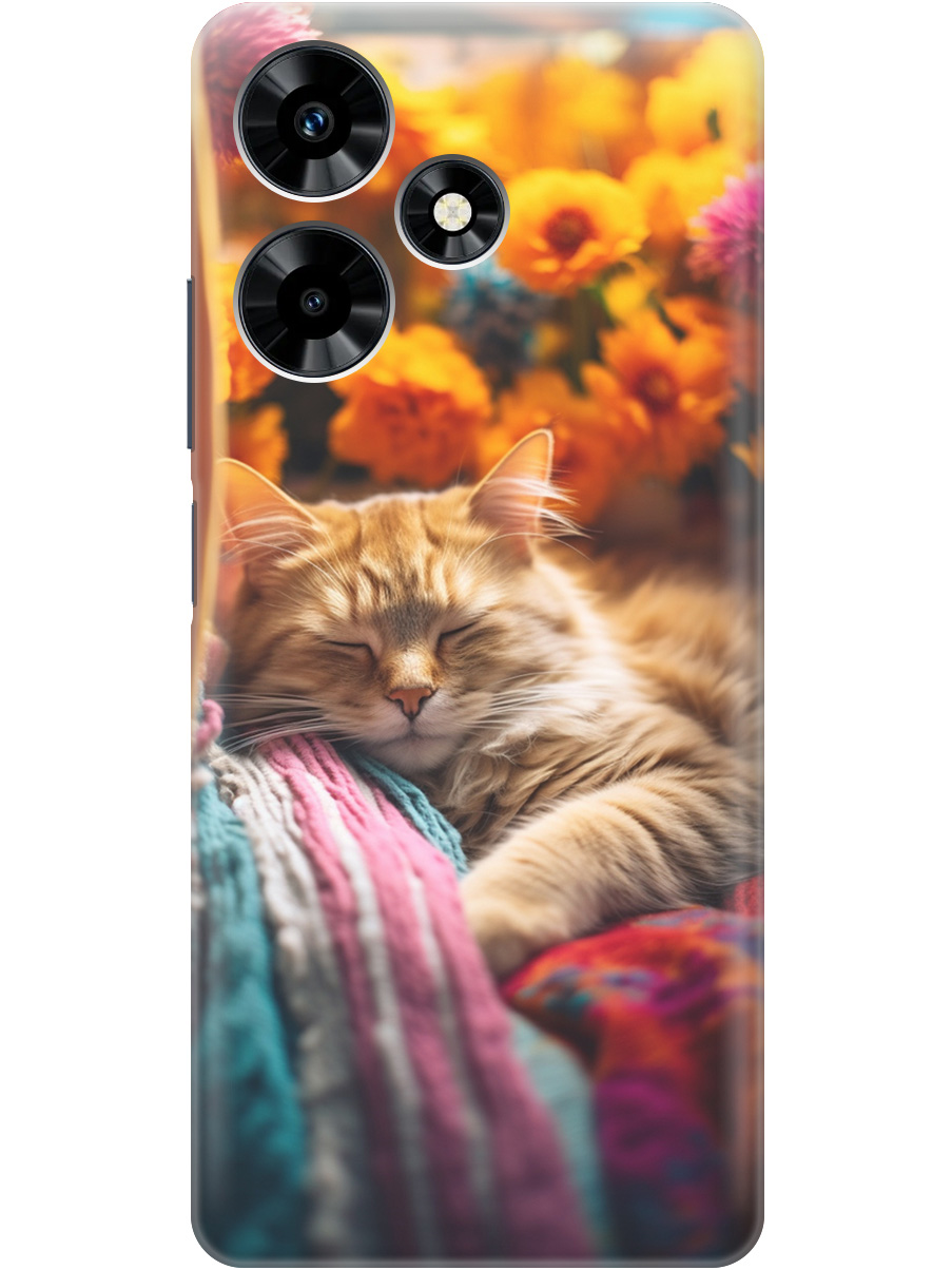 

Силиконовый чехол на Infinix Hot 30 с принтом "Котик в цветах" прозрачный, Белый;желтый, 20000049