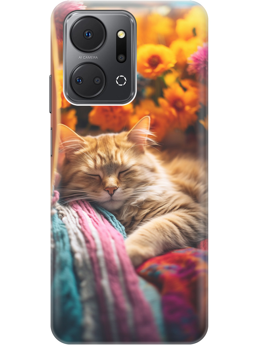 

Силиконовый чехол на Honor X7a с принтом "Котик в цветах" прозрачный, Белый;желтый, 20000896