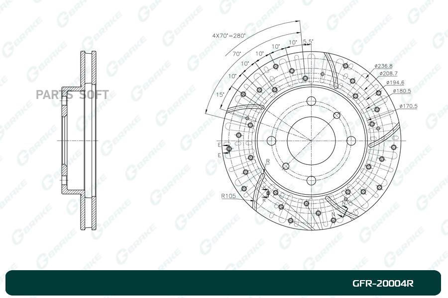 

Тормозной диск GBRAKE перфорированный вентилируемый правый GFR20004R