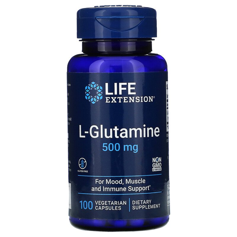 фото Аминокислота life extension l-glutamine l-глютамин 500 мг 100 капсул