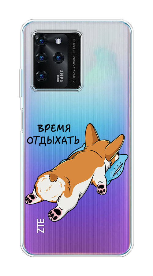 

Чехол на ZTE Blade V30 "Корги отдыхает", Черный;коричневый;голубой, 135350-1