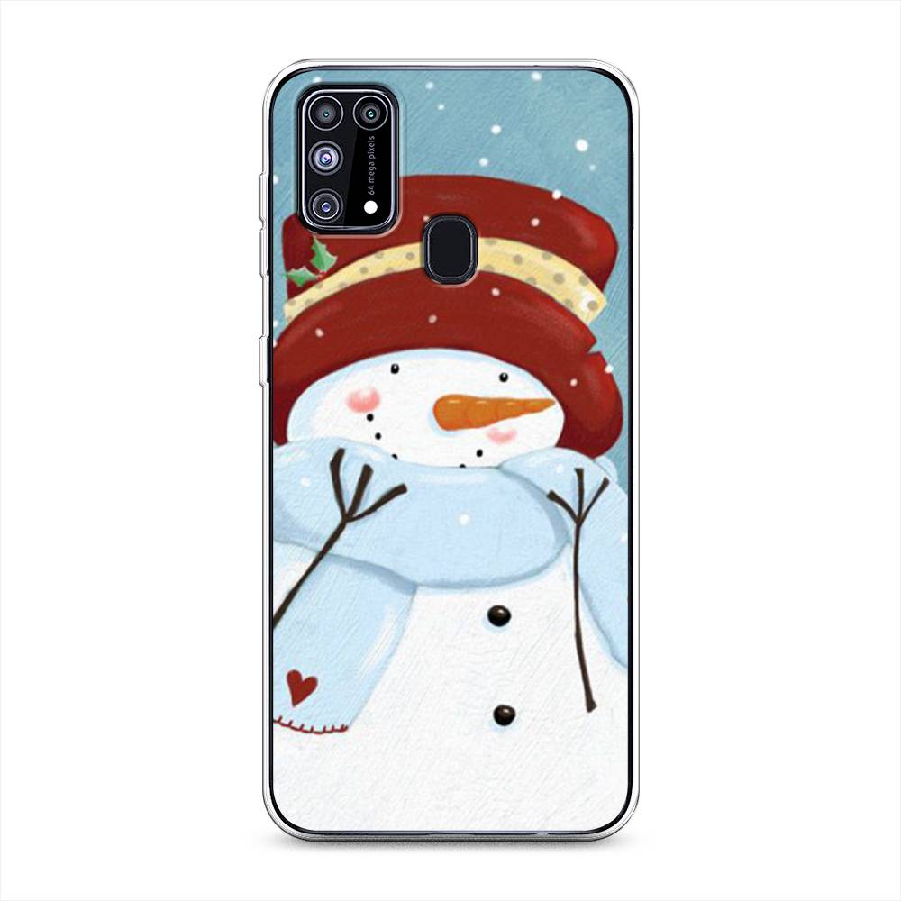 

Чехол на Samsung Galaxy M31 "Застенчивый снеговик", Голубой;белый;красный, 2100750-5