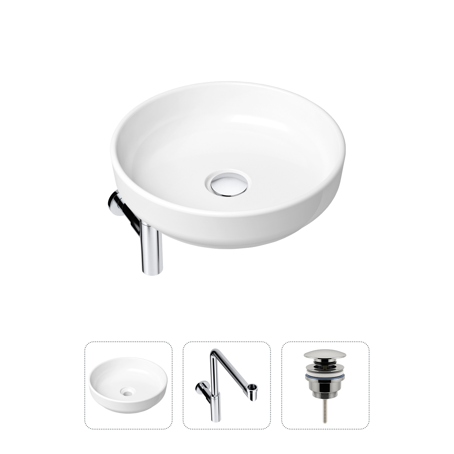 фото Комплект 3 в 1 lavinia boho bathroom sink 21520208: раковина 40 см, сифон, донный клапан