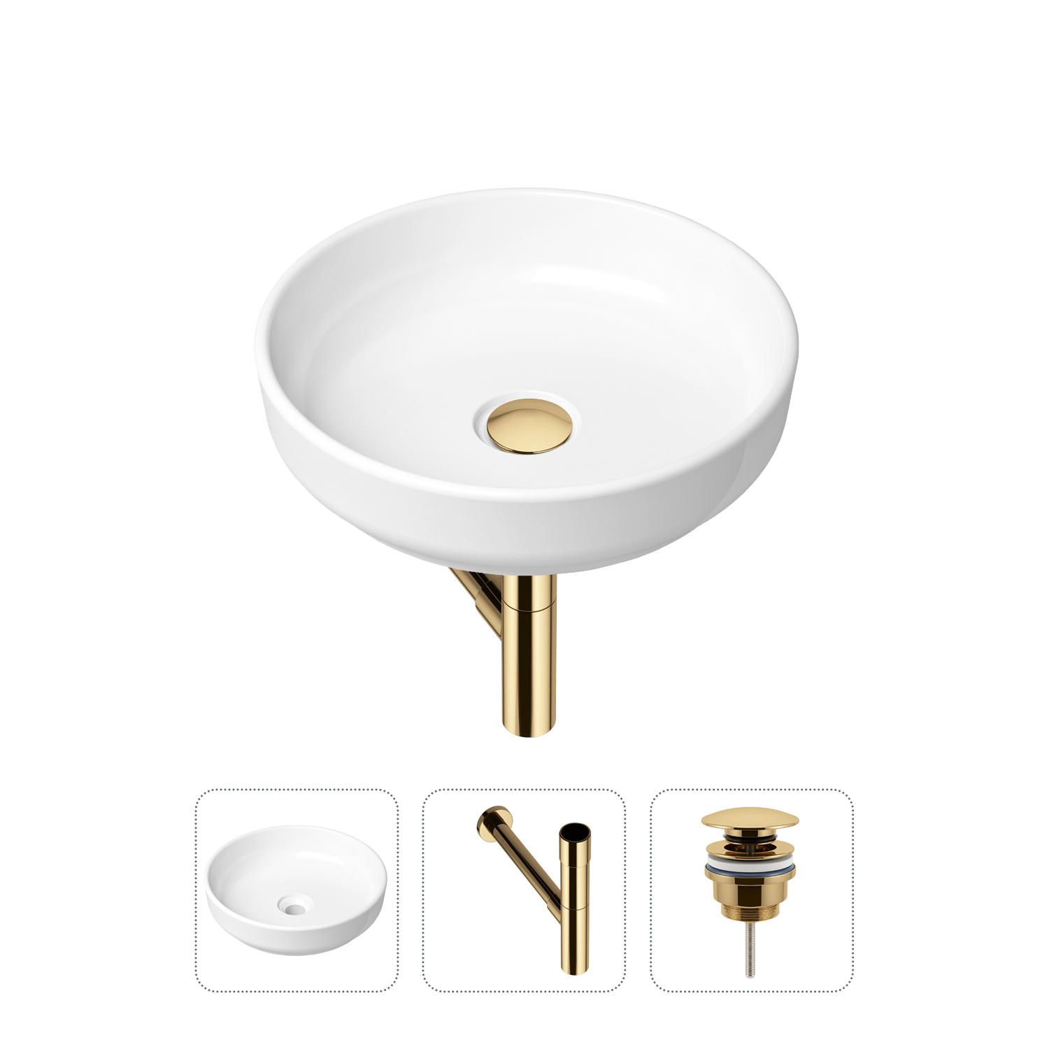 

Комплект 3 в 1 Lavinia Boho Bathroom Sink 21520192: раковина 40 см, сифон, донный клапан, Золотистый, Комплект раковин Lavinia Boho 33311005 (универсальный д/к, с сифоном №3)
