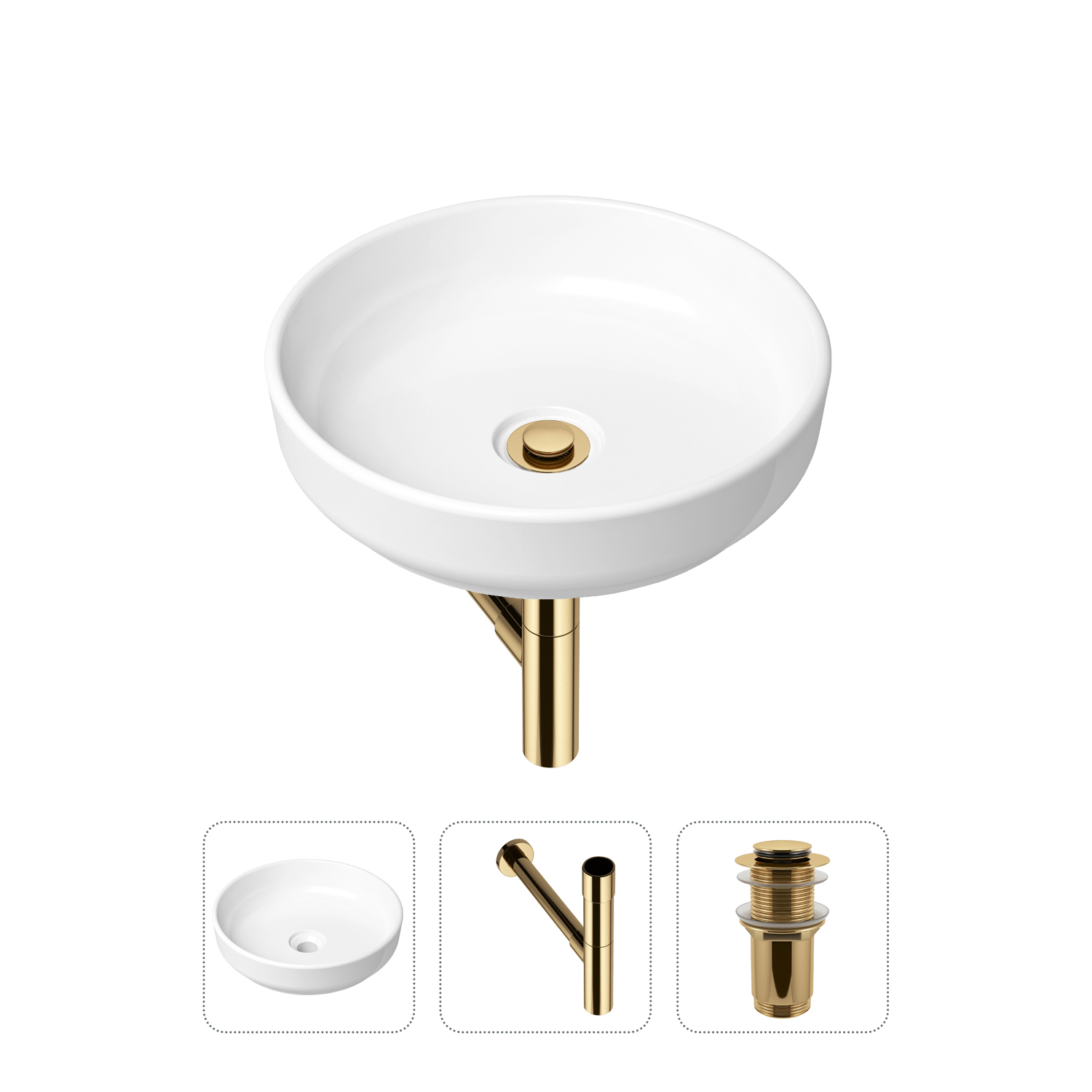 

Комплект 3 в 1 Lavinia Boho Bathroom Sink 21520191: раковина 40 см, сифон, донный клапан, Золотистый, Комплект раковин Lavinia Boho 33311005 (без перелива- д/к, с сифоном №3)