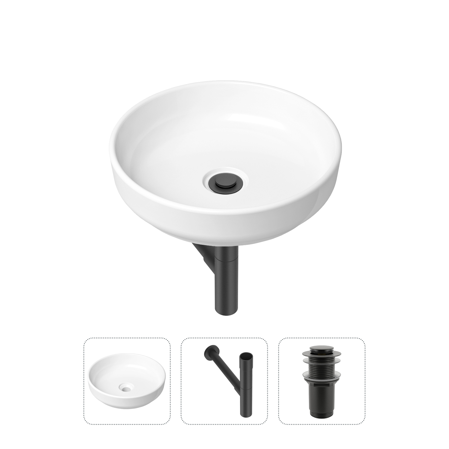 

Комплект 3 в 1 Lavinia Boho Bathroom Sink 21520189: раковина 40 см, сифон, донный клапан, Черный, Комплект раковин Lavinia Boho 33311005 (без перелива- д/к, с сифоном №3)