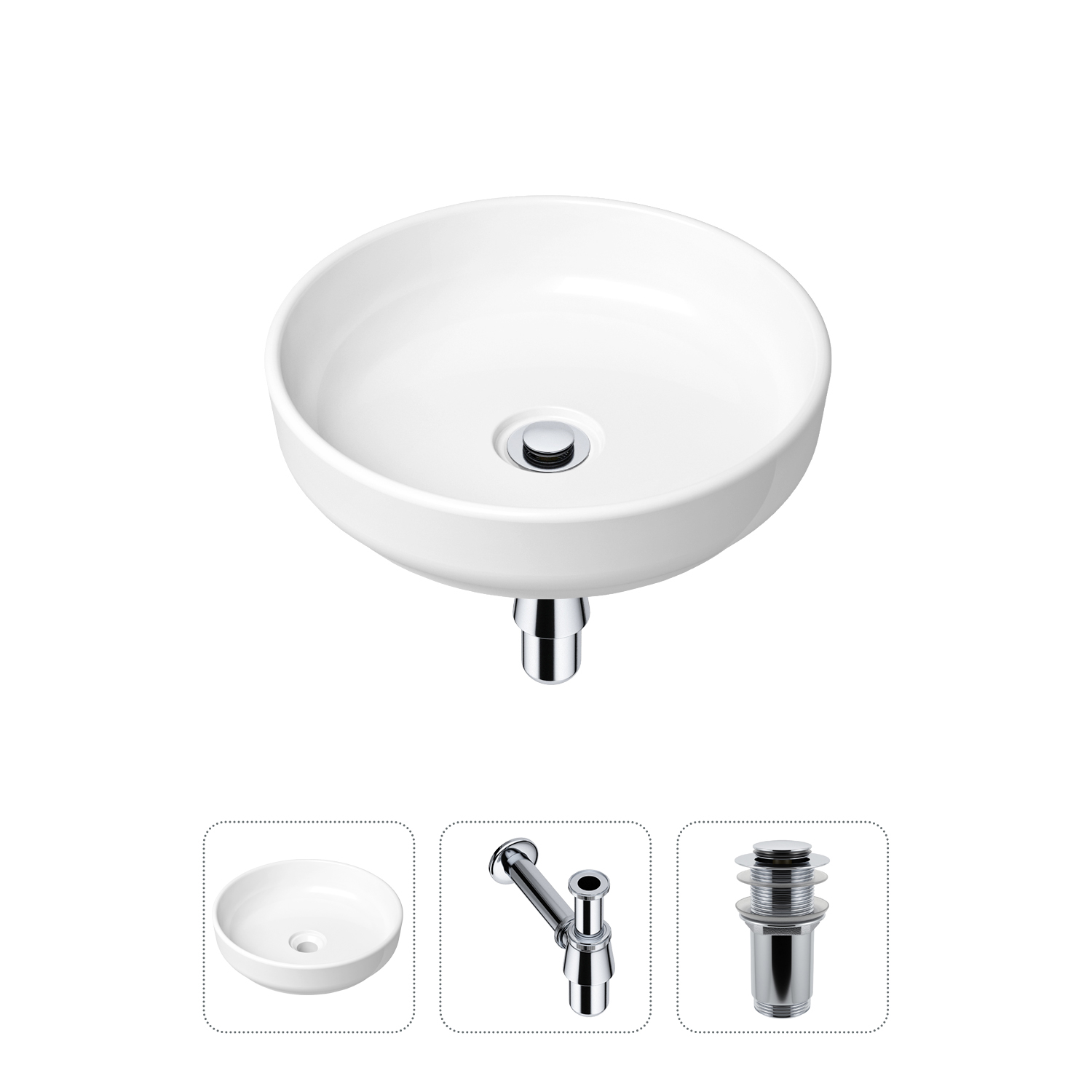 Комплект 3 в 1 Lavinia Boho Bathroom Sink 21520165: раковина 40 см, сифон, донный клапан