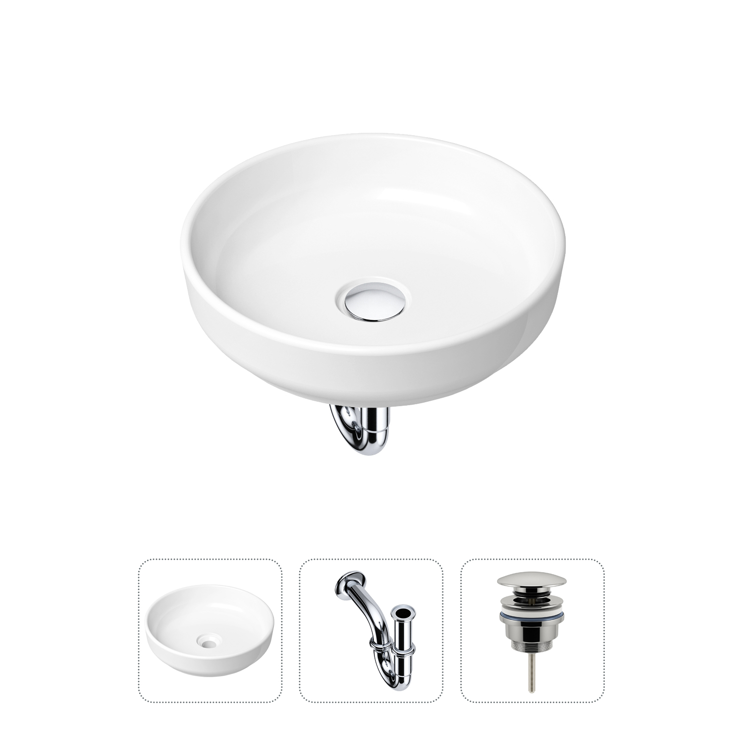 Комплект 3 в 1 Lavinia Boho Bathroom Sink 21520164: раковина 40 см, сифон, донный клапан