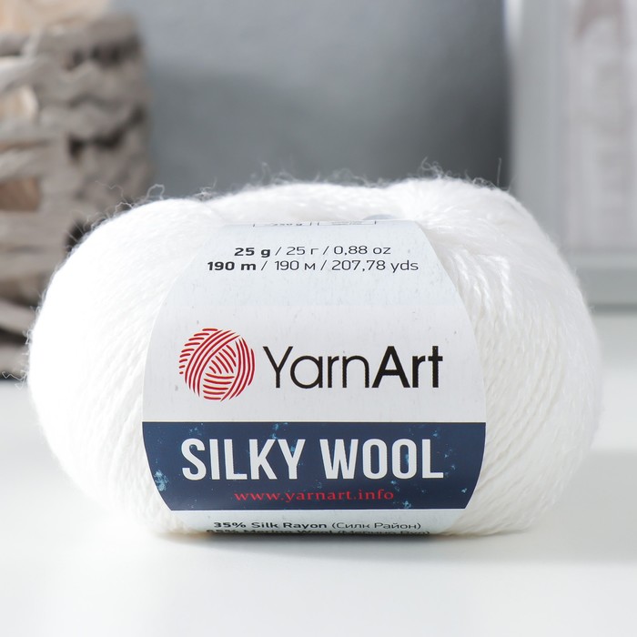 

Пряжа "Silky Wool" 35% силк район, 65% мерино. вул 190м/25г (347 белый), Пряжа для вязания "Silky Wool"