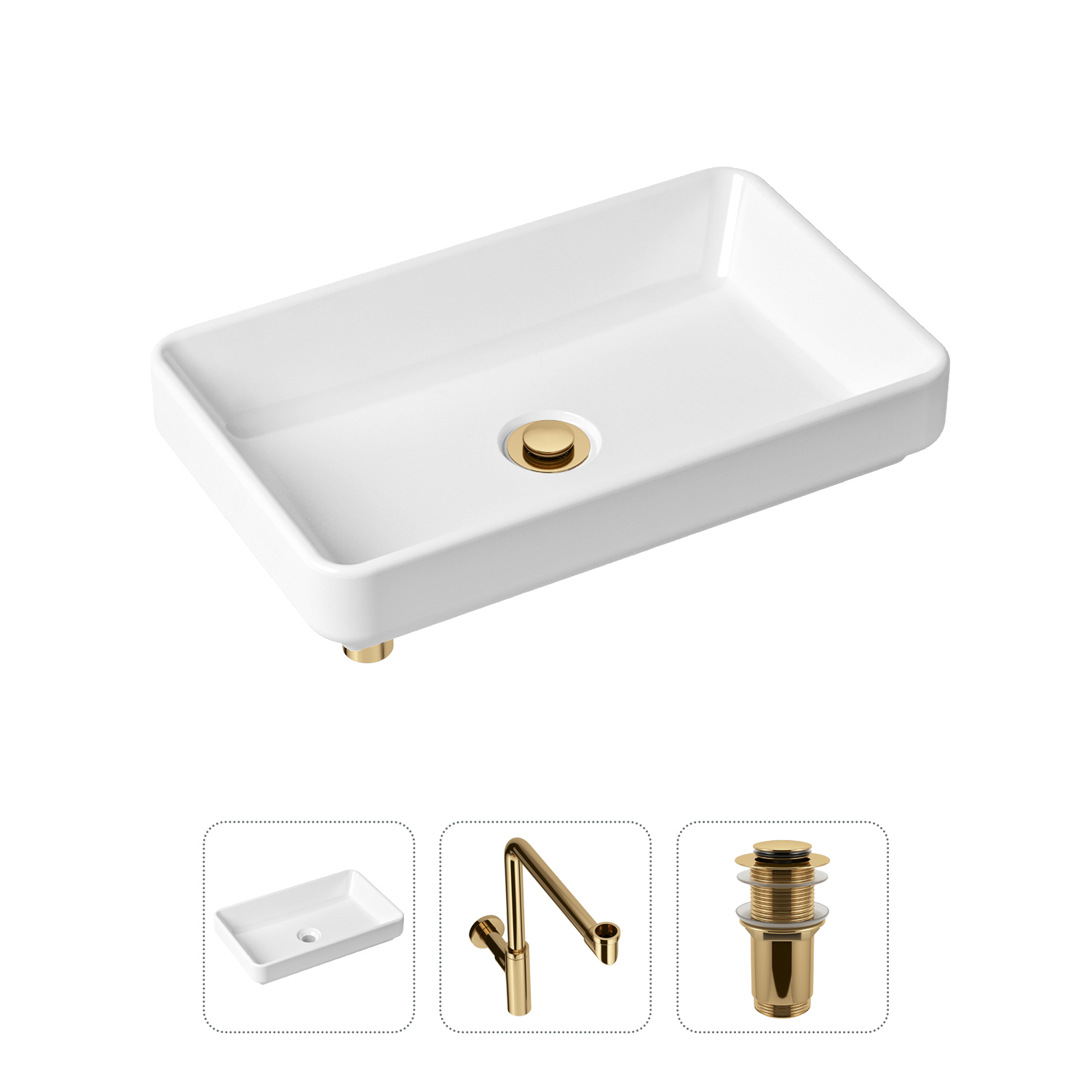 фото Комплект 3 в 1 lavinia boho bathroom sink 21520157: раковина 55 см, сифон, донный клапан