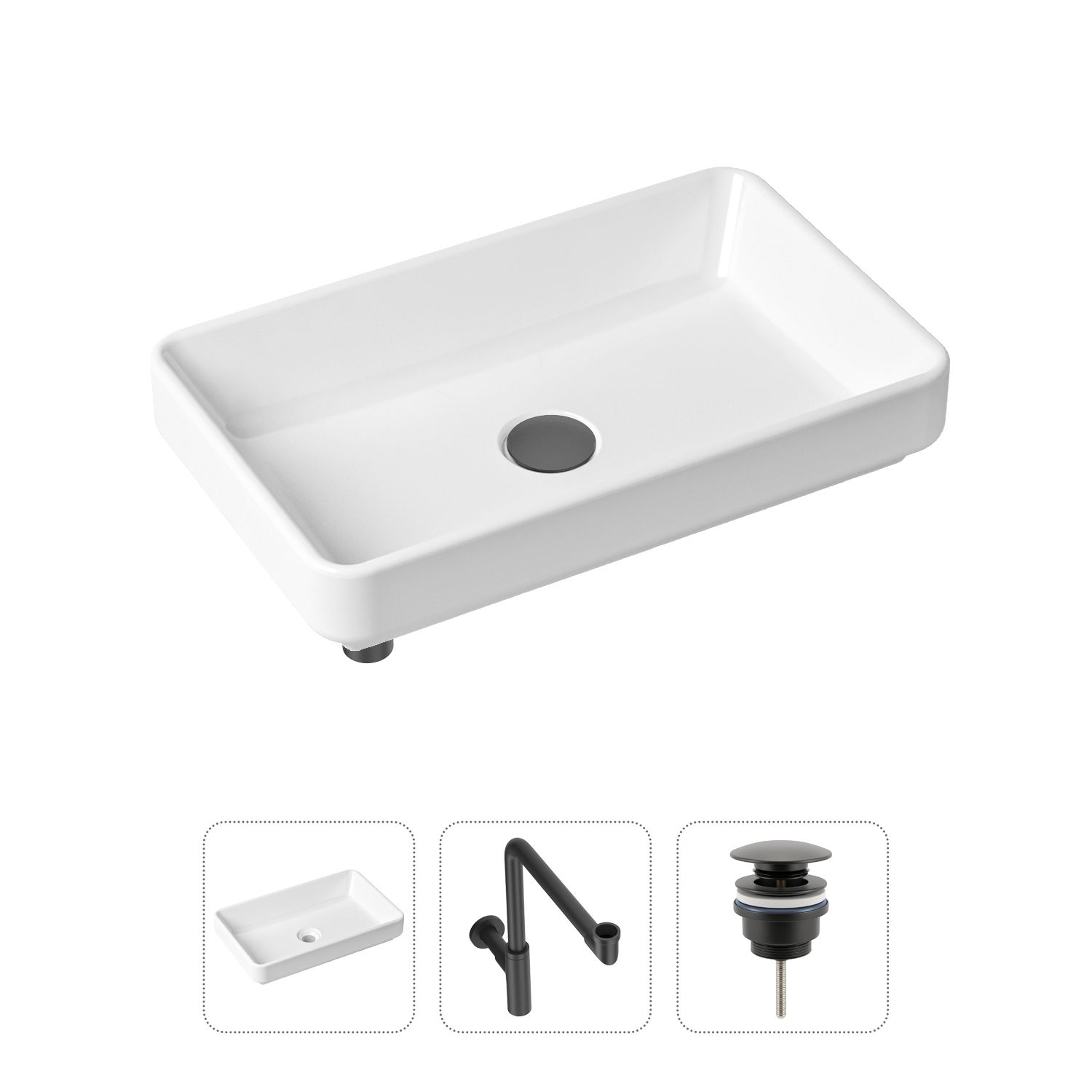 фото Комплект 3 в 1 lavinia boho bathroom sink 21520156: раковина 55 см, сифон, донный клапан