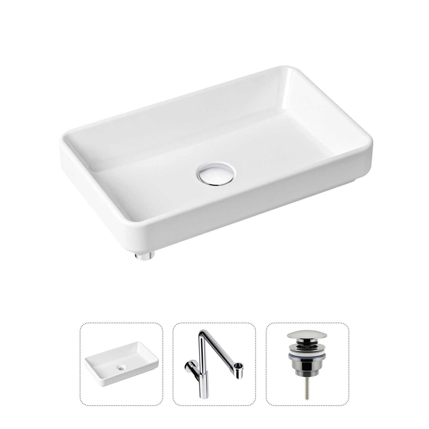 фото Комплект 3 в 1 lavinia boho bathroom sink 21520154: раковина 55 см, сифон, донный клапан