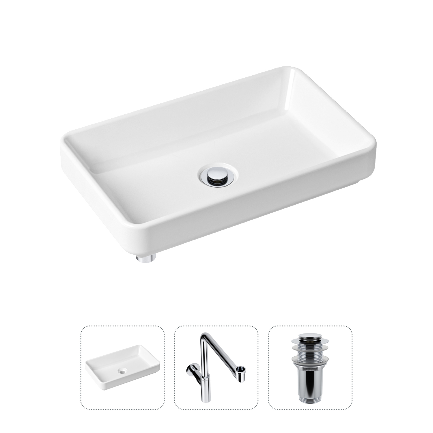 фото Комплект 3 в 1 lavinia boho bathroom sink 21520153: раковина 55 см, сифон, донный клапан