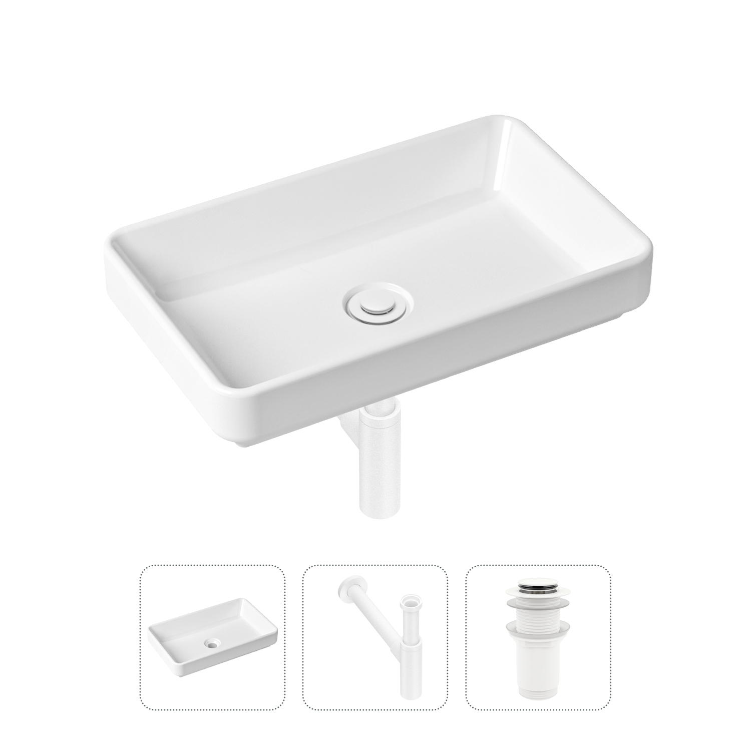 фото Комплект 3 в 1 lavinia boho bathroom sink 21520151: раковина 55 см, сифон, донный клапан