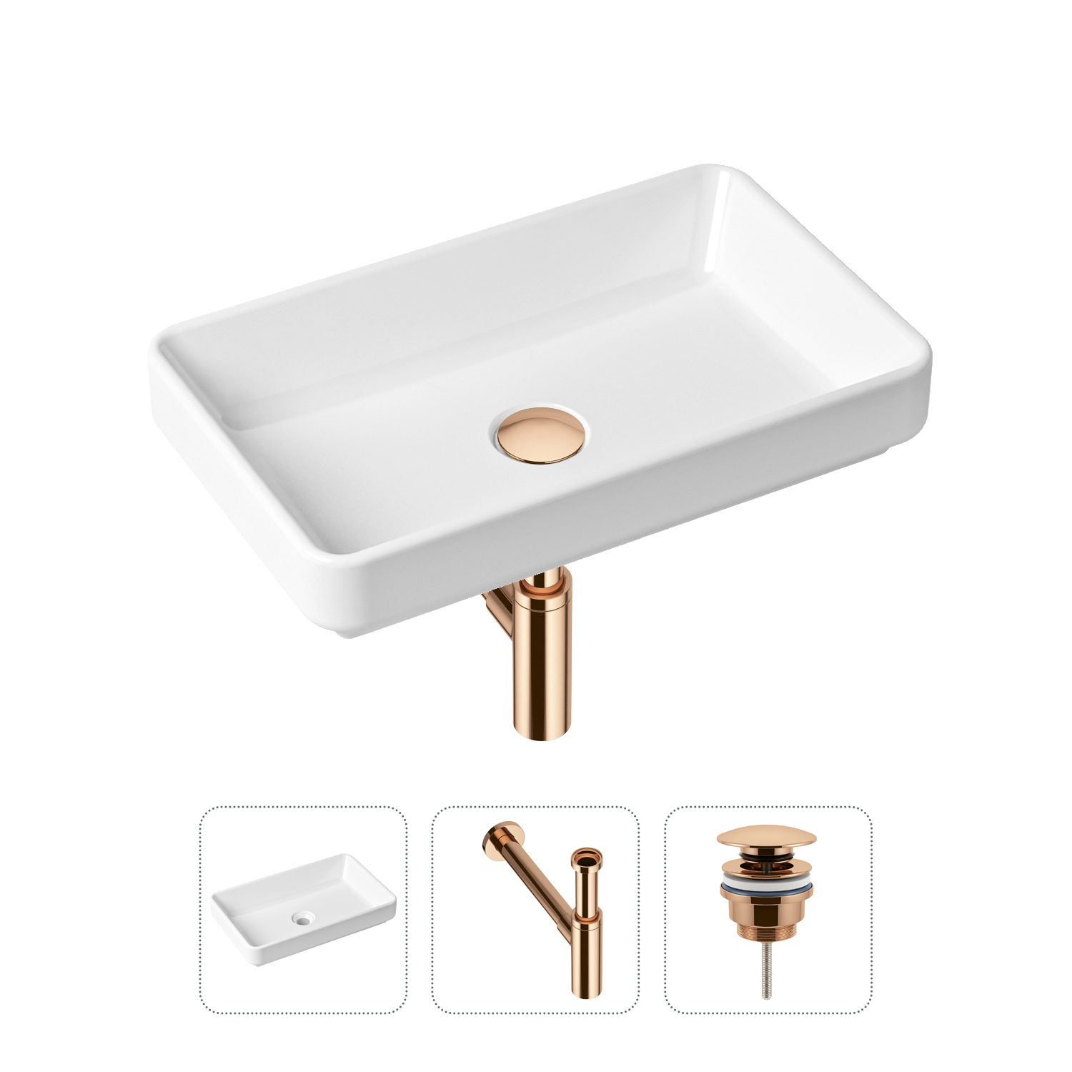 фото Комплект 3 в 1 lavinia boho bathroom sink 21520150: раковина 55 см, сифон, донный клапан