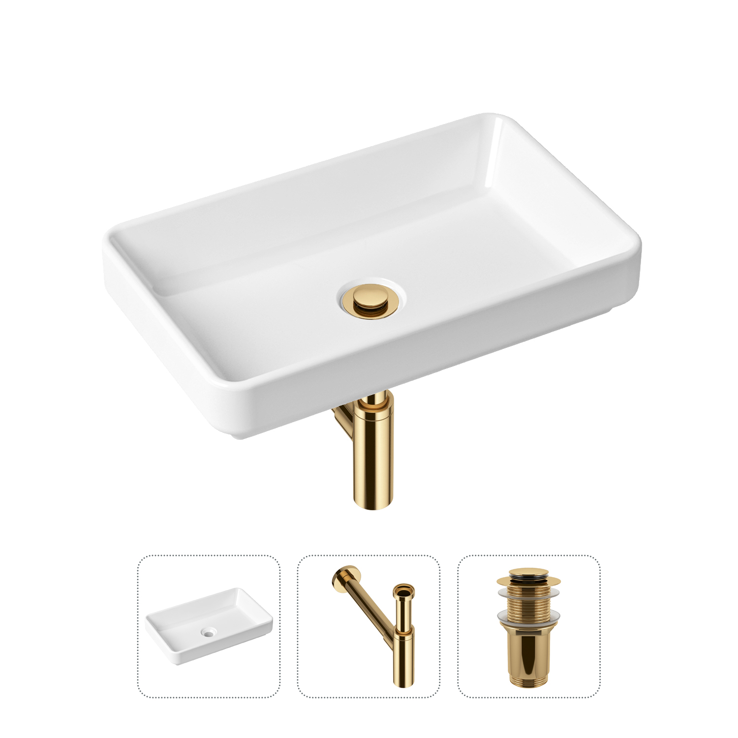 фото Комплект 3 в 1 lavinia boho bathroom sink 21520147: раковина 55 см, сифон, донный клапан