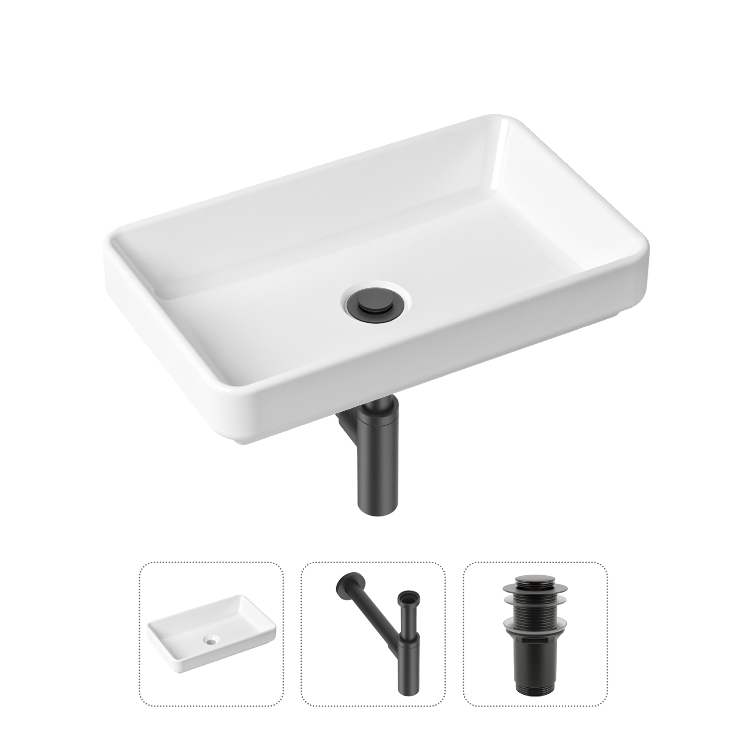 

Комплект 3 в 1 Lavinia Boho Bathroom Sink 21520145: раковина 55 см, сифон, донный клапан, Черный, Комплект раковин Lavinia Boho 33311004 (д/к без перелива, с сифоном №2)