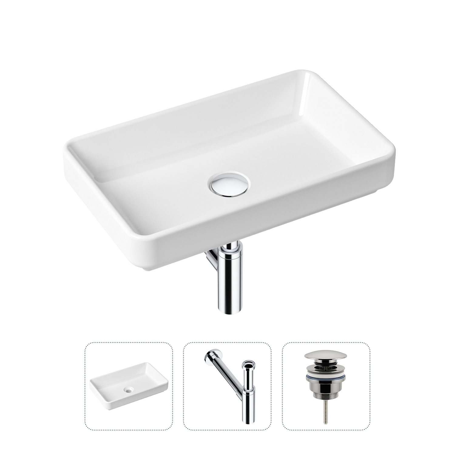 фото Комплект 3 в 1 lavinia boho bathroom sink 21520144: раковина 55 см, сифон, донный клапан