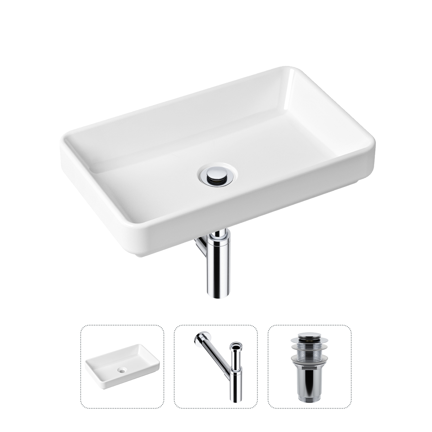 фото Комплект 3 в 1 lavinia boho bathroom sink 21520143: раковина 55 см, сифон, донный клапан