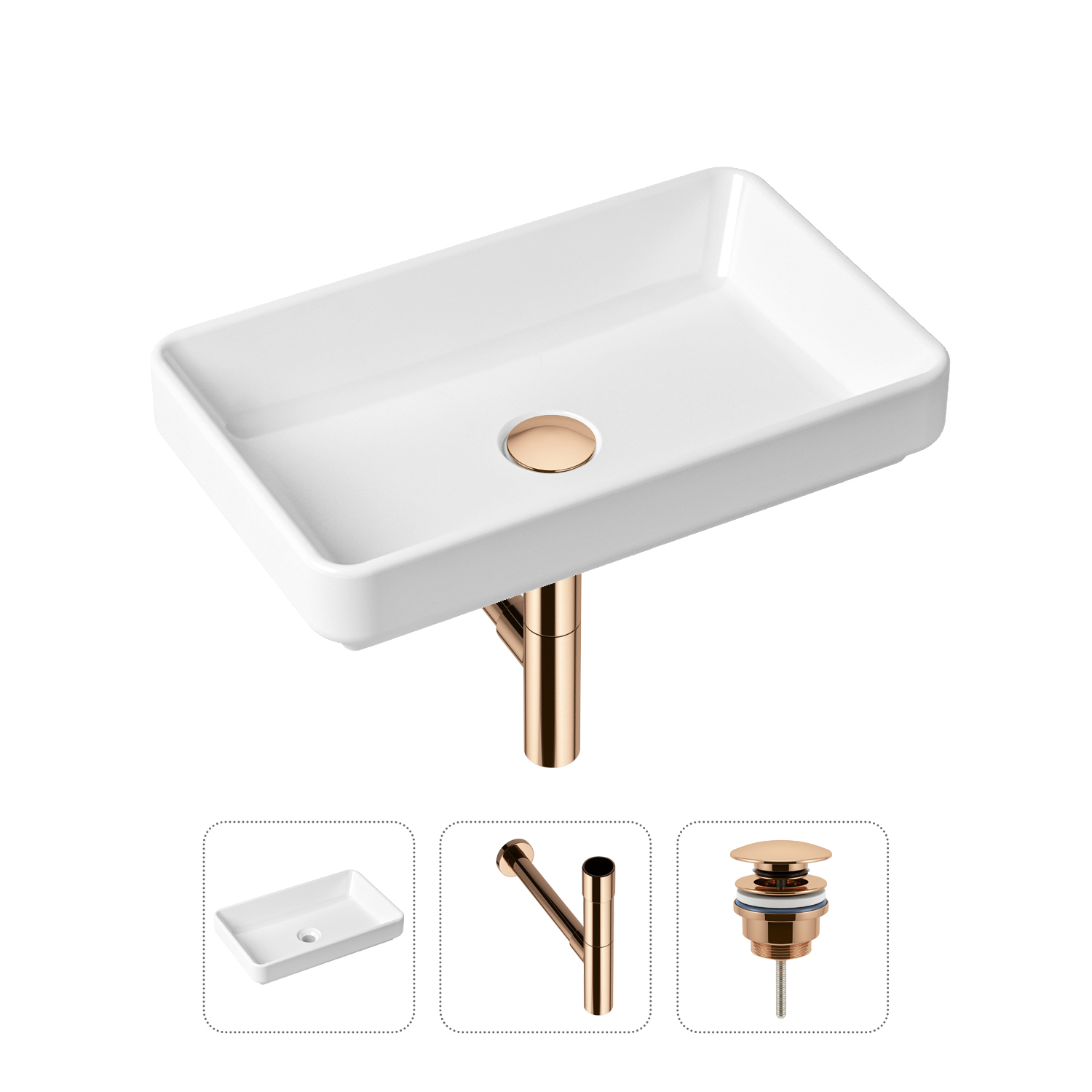 фото Комплект 3 в 1 lavinia boho bathroom sink 21520140: раковина 55 см, сифон, донный клапан