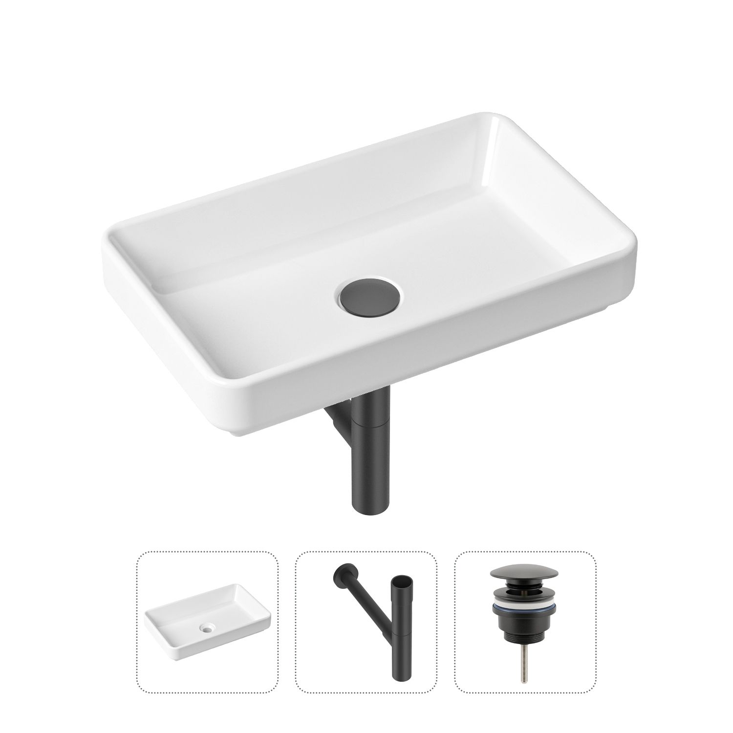 

Комплект 3 в 1 Lavinia Boho Bathroom Sink 21520136: раковина 55 см, сифон, донный клапан, Черный, Bathroom Sink 21520136