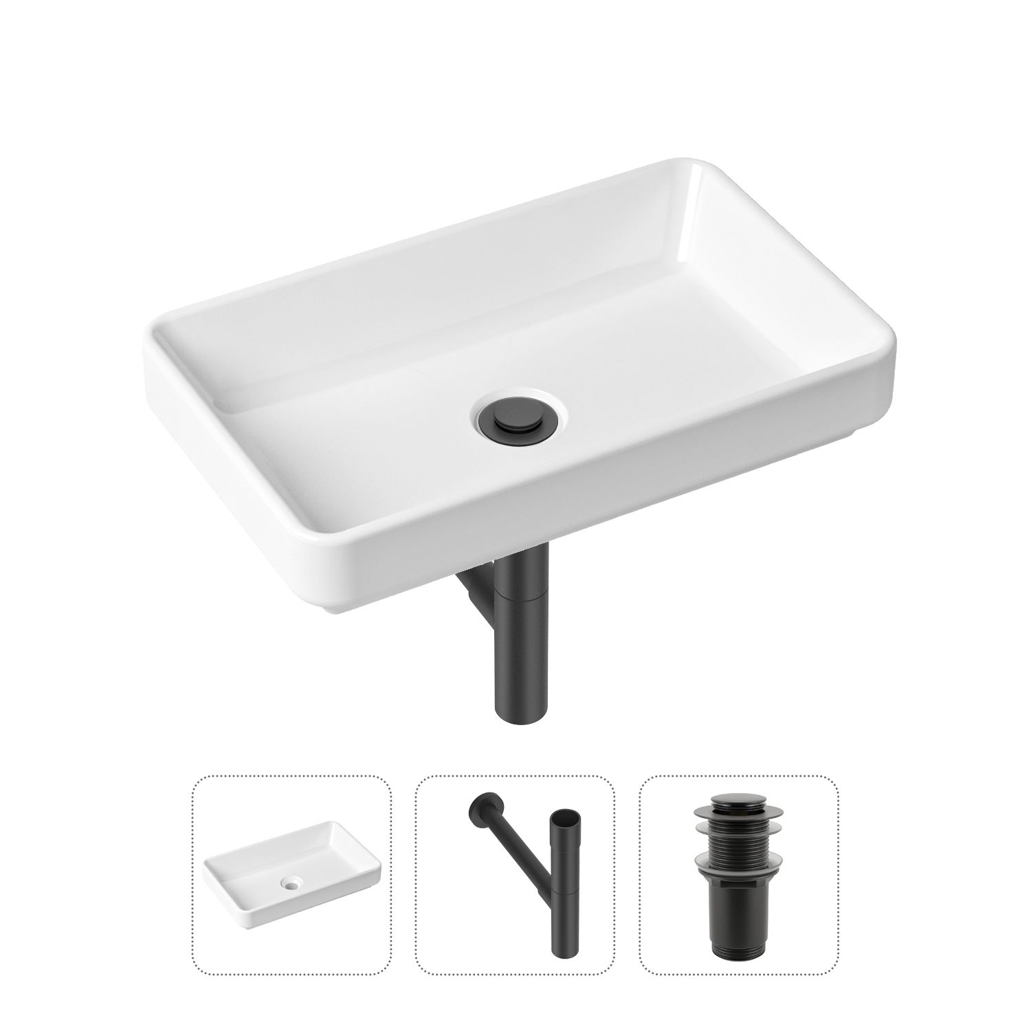 

Комплект 3 в 1 Lavinia Boho Bathroom Sink 21520135: раковина 55 см, сифон, донный клапан, Черный, Bathroom Sink 21520135