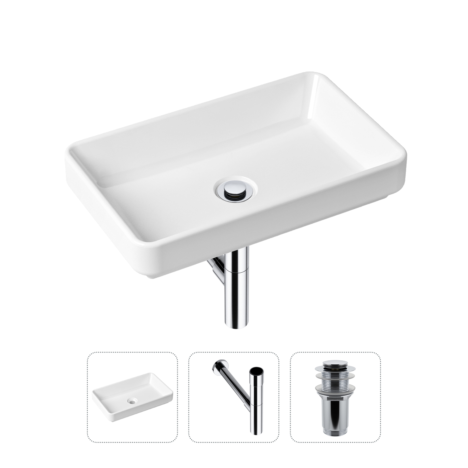 фото Комплект 3 в 1 lavinia boho bathroom sink 21520133: раковина 55 см, сифон, донный клапан