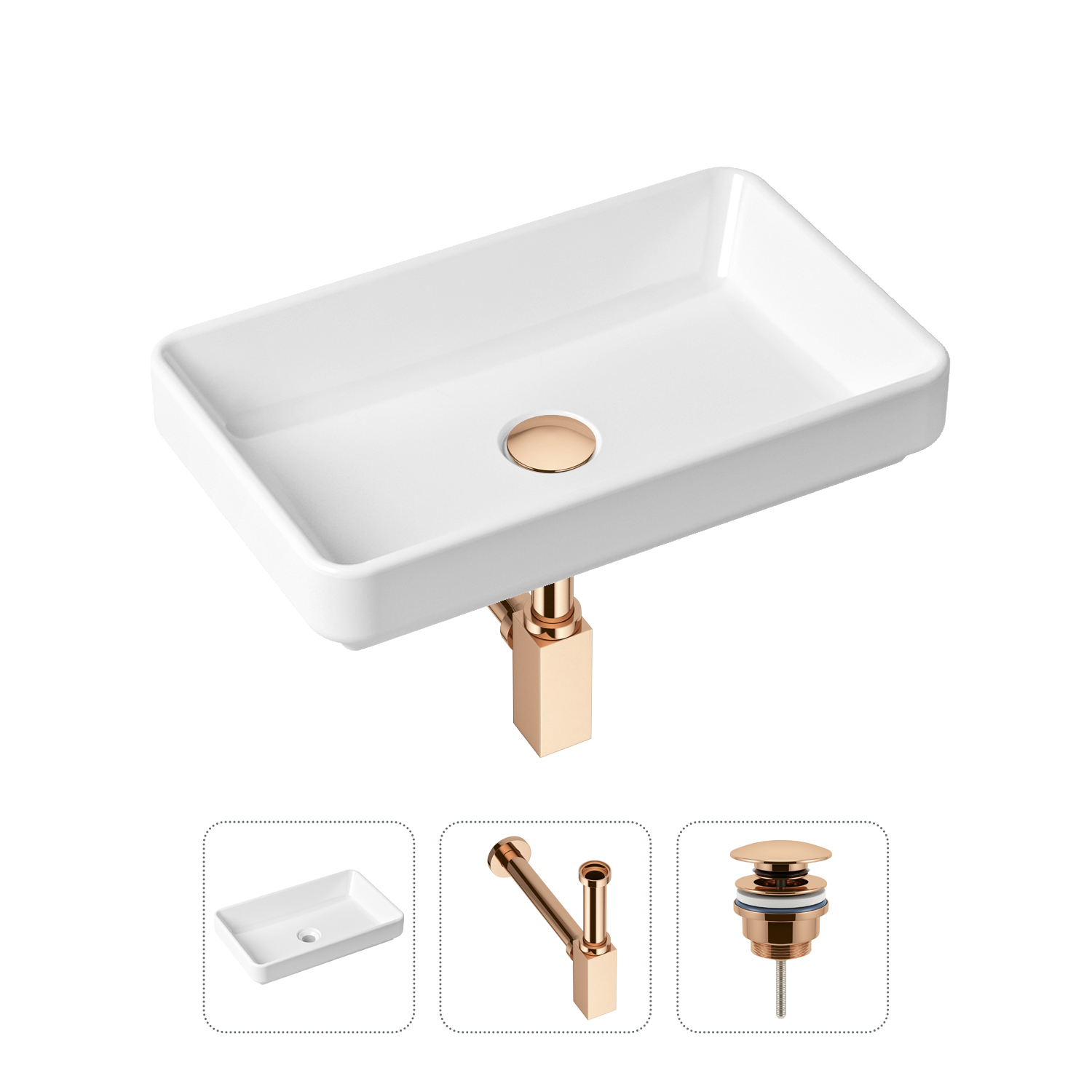 фото Комплект 3 в 1 lavinia boho bathroom sink 21520130: раковина 55 см, сифон, донный клапан