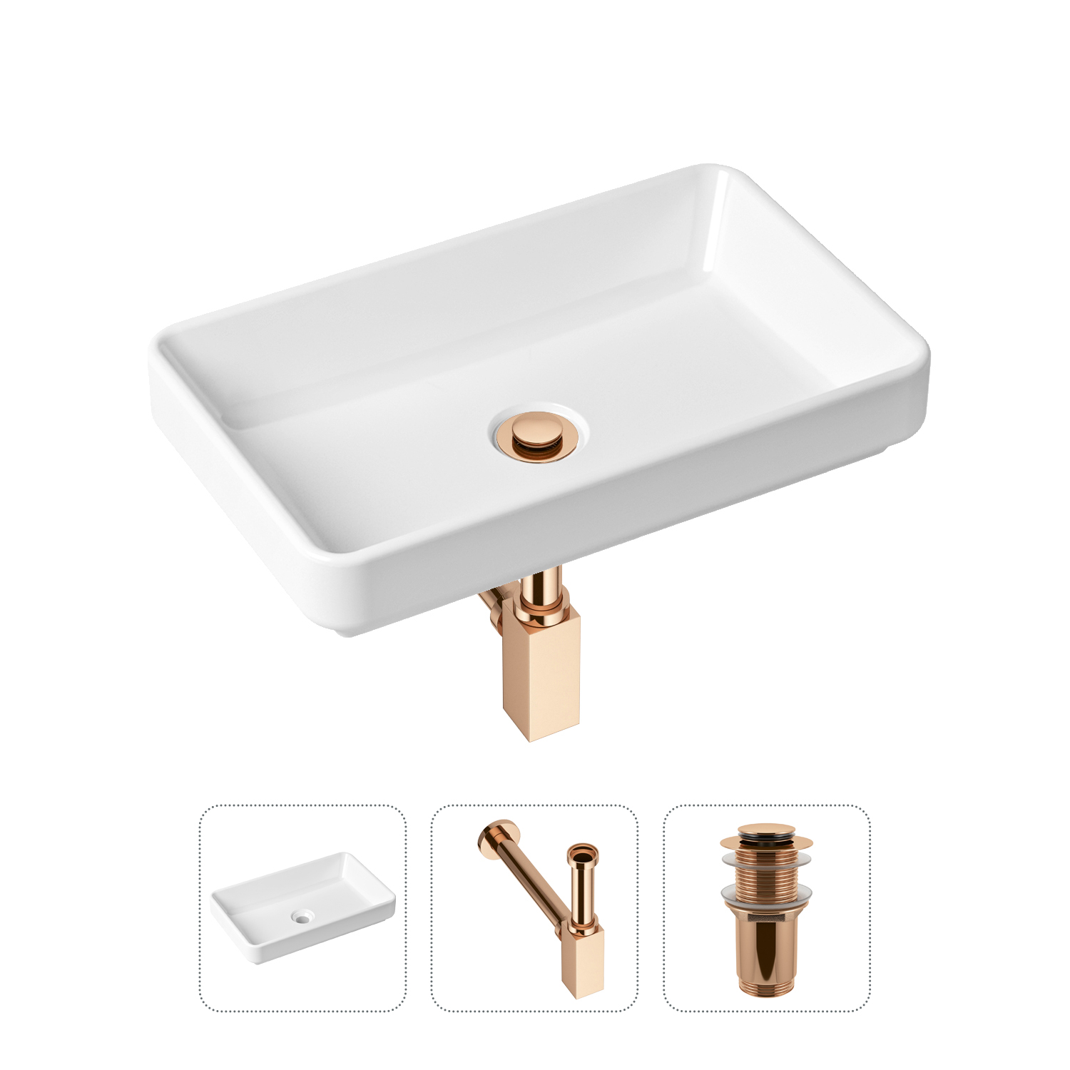 фото Комплект 3 в 1 lavinia boho bathroom sink 21520129: раковина 55 см, сифон, донный клапан