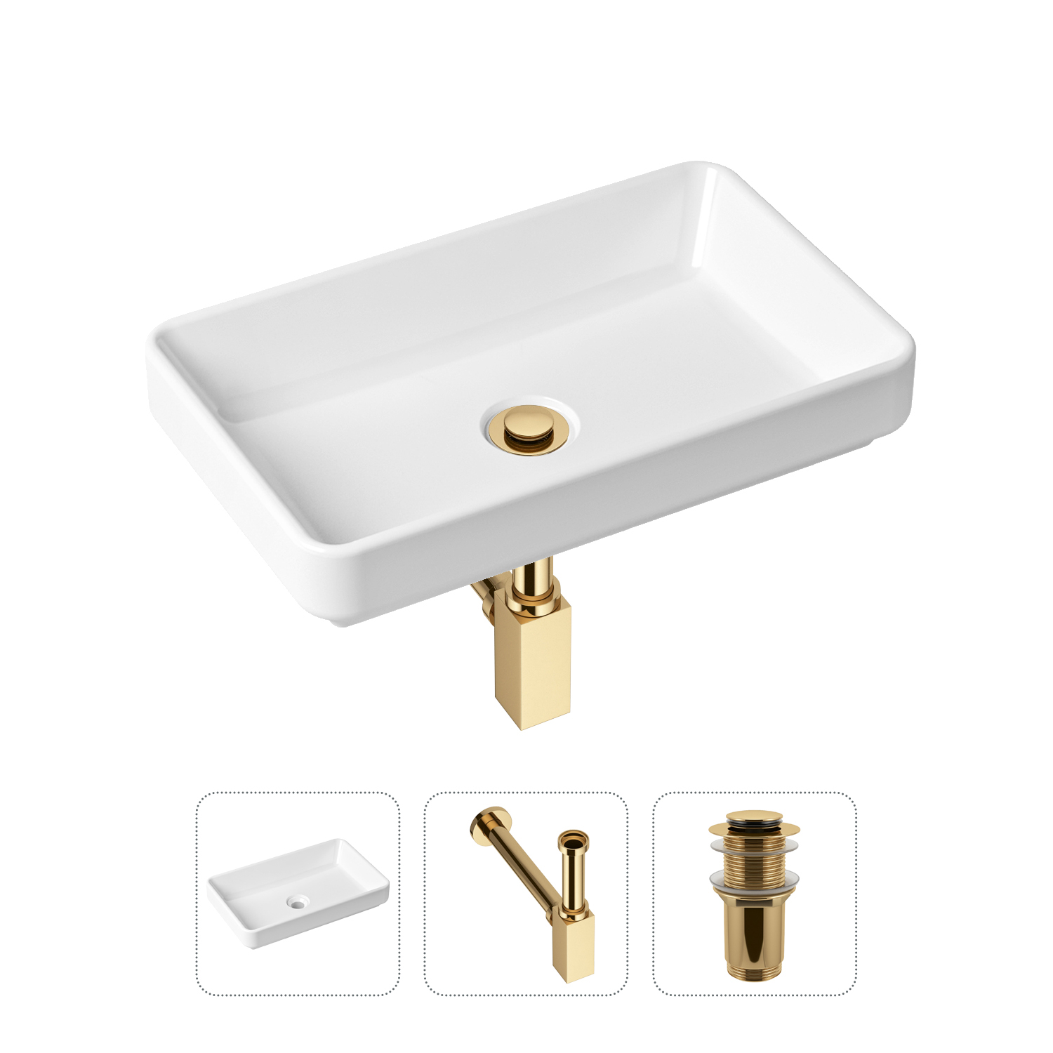 

Комплект 3 в 1 Lavinia Boho Bathroom Sink 21520127: раковина 55 см, сифон, донный клапан, Золотистый, Комплект раковин Lavinia Boho 33311004 (без перелива- д/к, с сифоном №4)