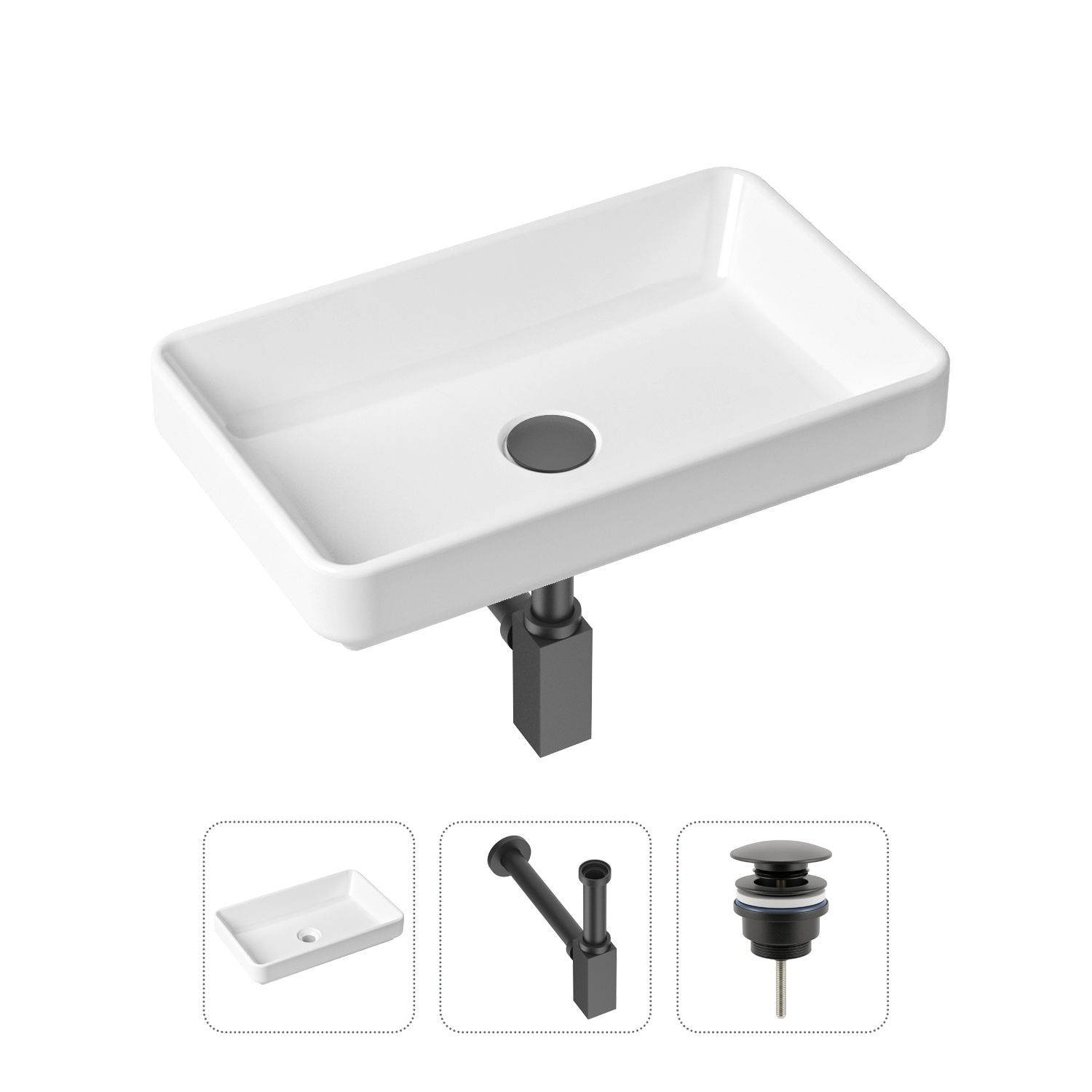 

Комплект 3 в 1 Lavinia Boho Bathroom Sink 21520126: раковина 55 см, сифон, донный клапан, Bathroom Sink 21520126