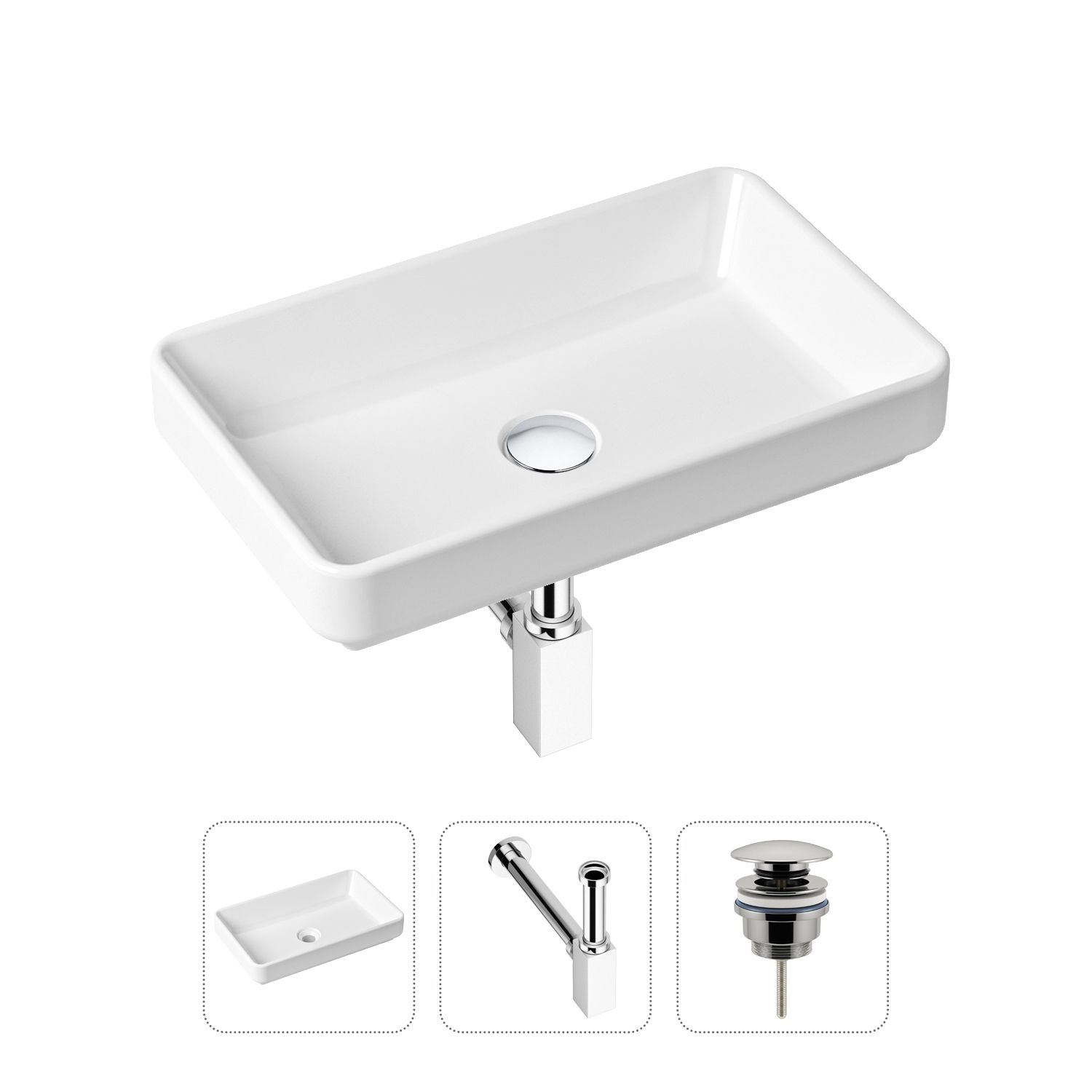 

Комплект 3 в 1 Lavinia Boho Bathroom Sink 21520124: раковина 55 см, сифон, донный клапан, Белый, Bathroom Sink 21520124