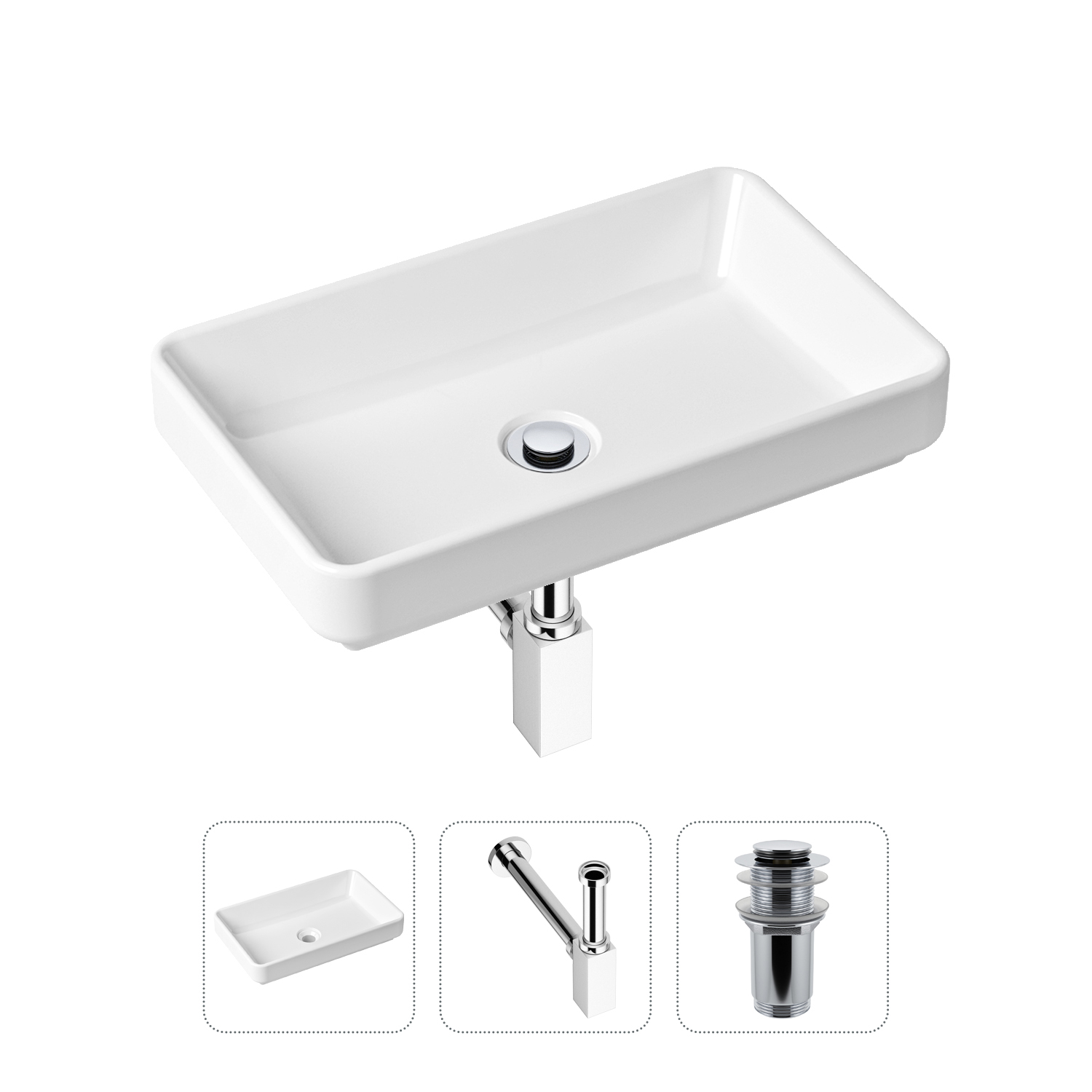 фото Комплект 3 в 1 lavinia boho bathroom sink 21520123: раковина 55 см, сифон, донный клапан