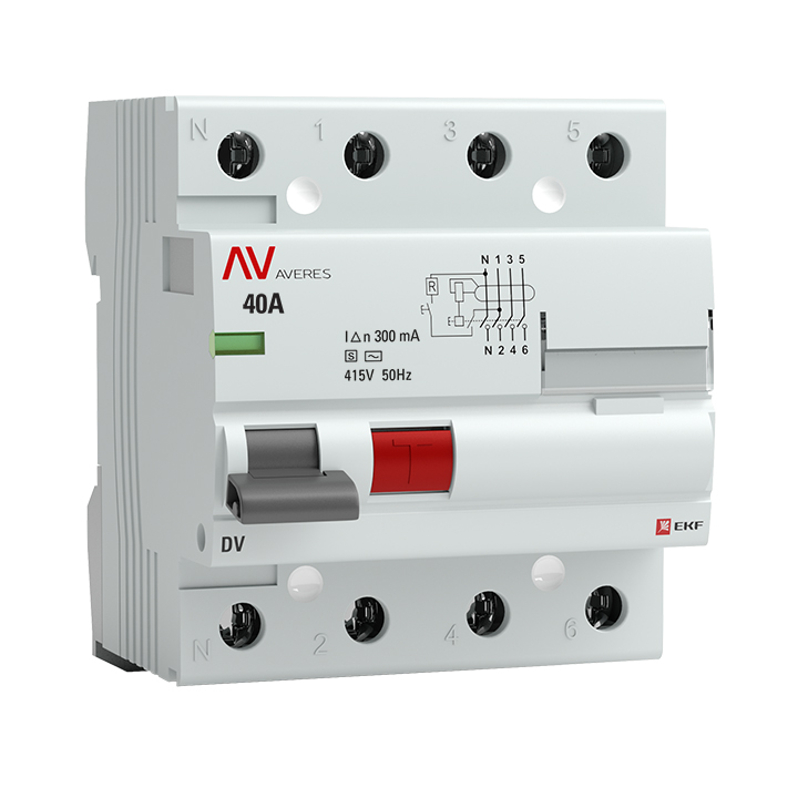 

УЗО EKF AVERES DV 4P 40А/300мА (S) rccb-4-40-300-s-av