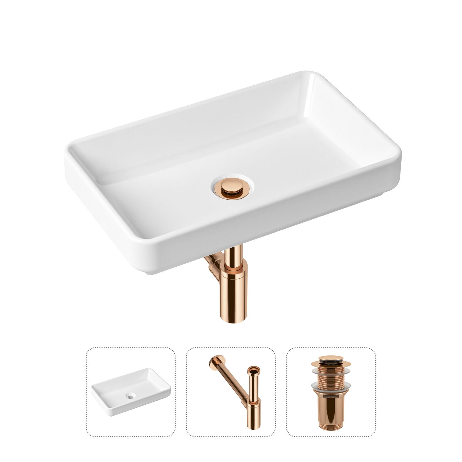 фото Комплект 3 в 1 lavinia boho bathroom sink 21520119: раковина 55 см, сифон, донный клапан