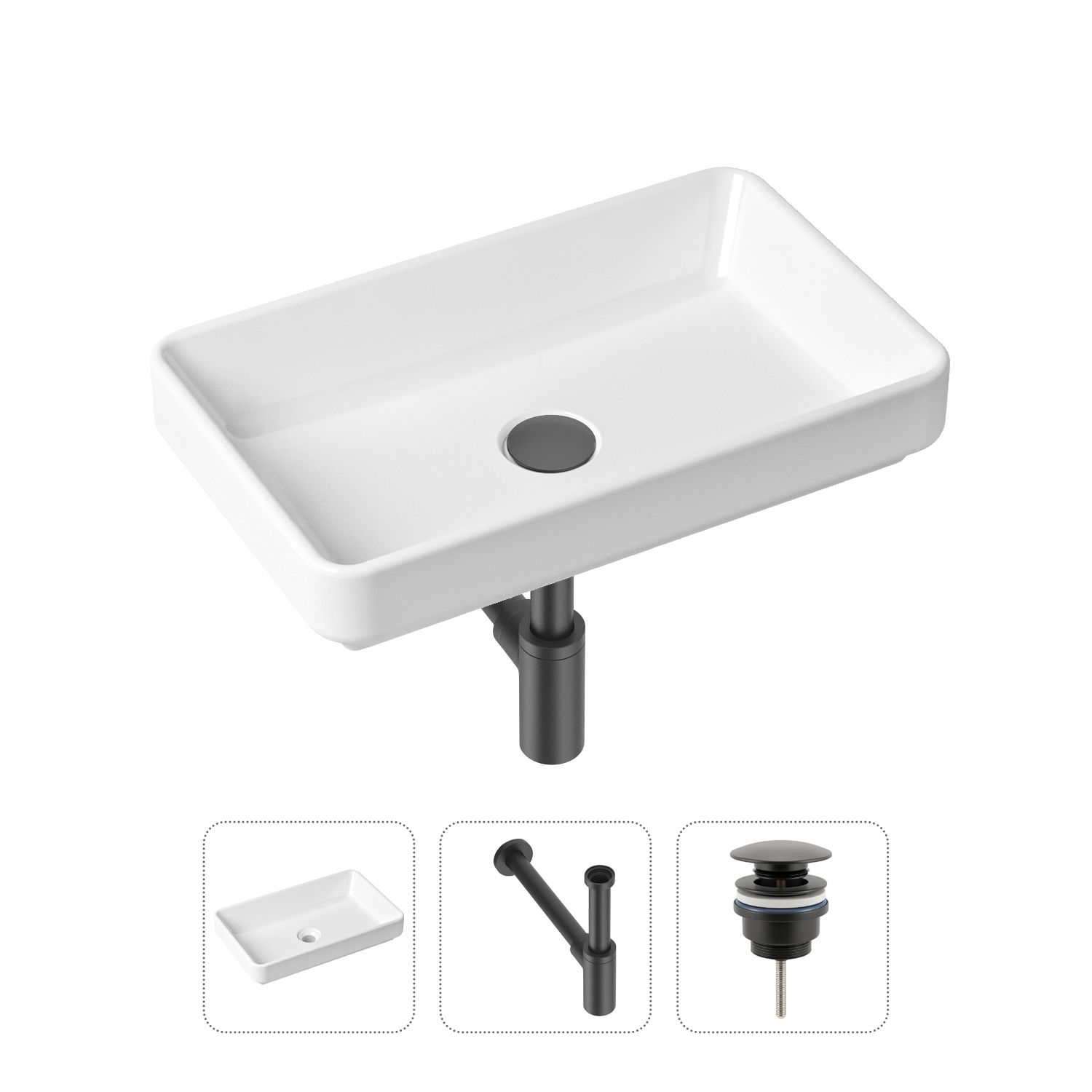 фото Комплект 3 в 1 lavinia boho bathroom sink 21520116: раковина 55 см, сифон, донный клапан